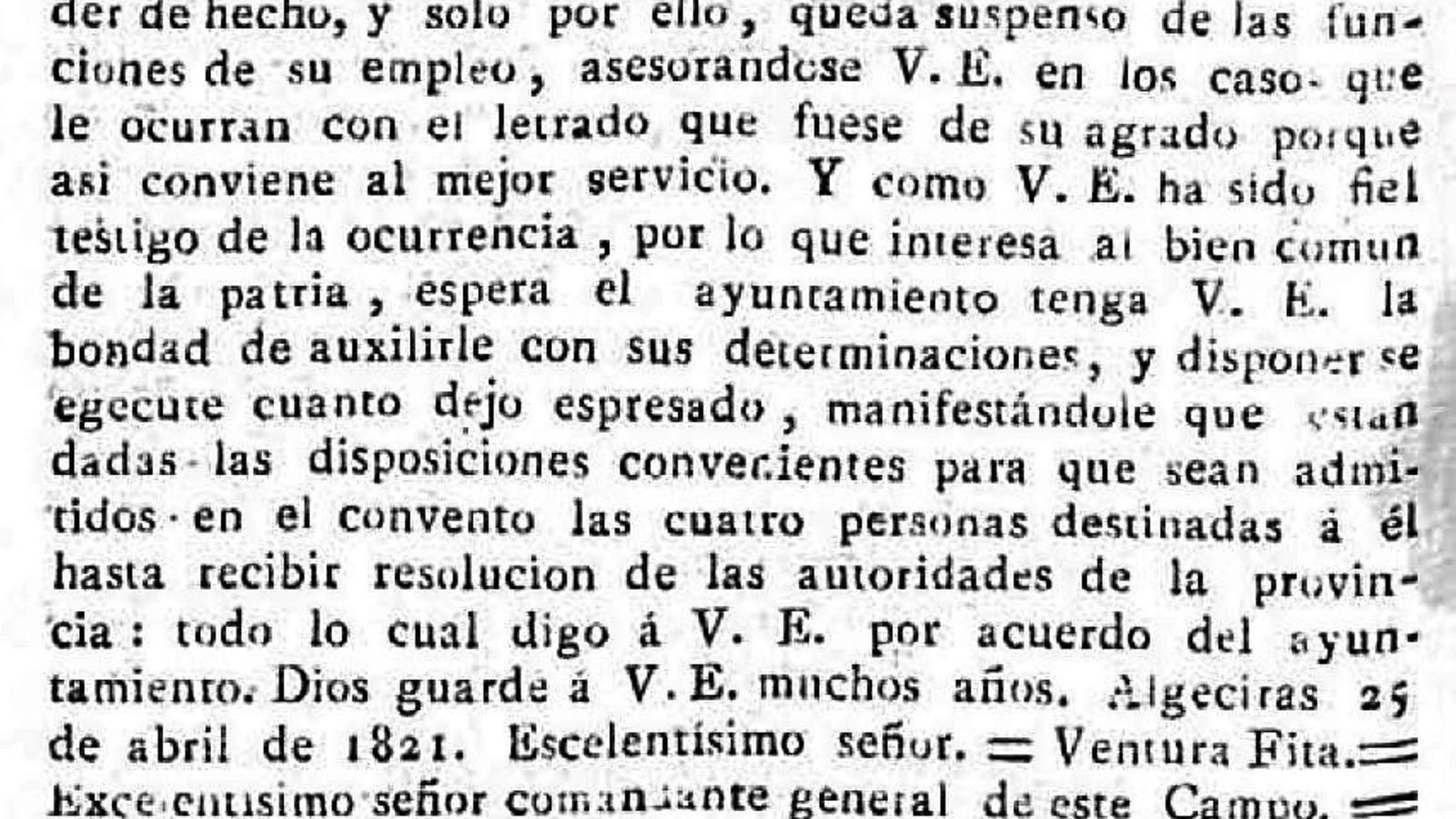 Extracto de una denuncia municipal. Imprenta Contilló (1821).