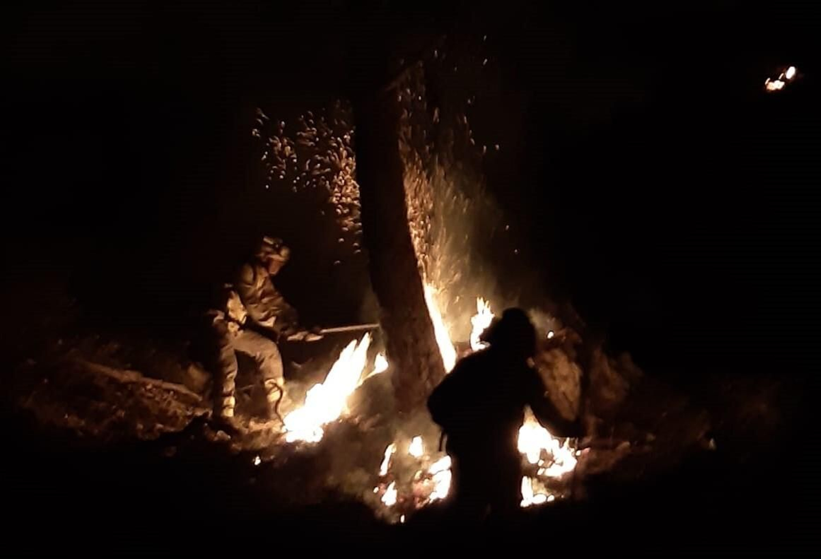 Trabajos de extinción el incendio en Casares.