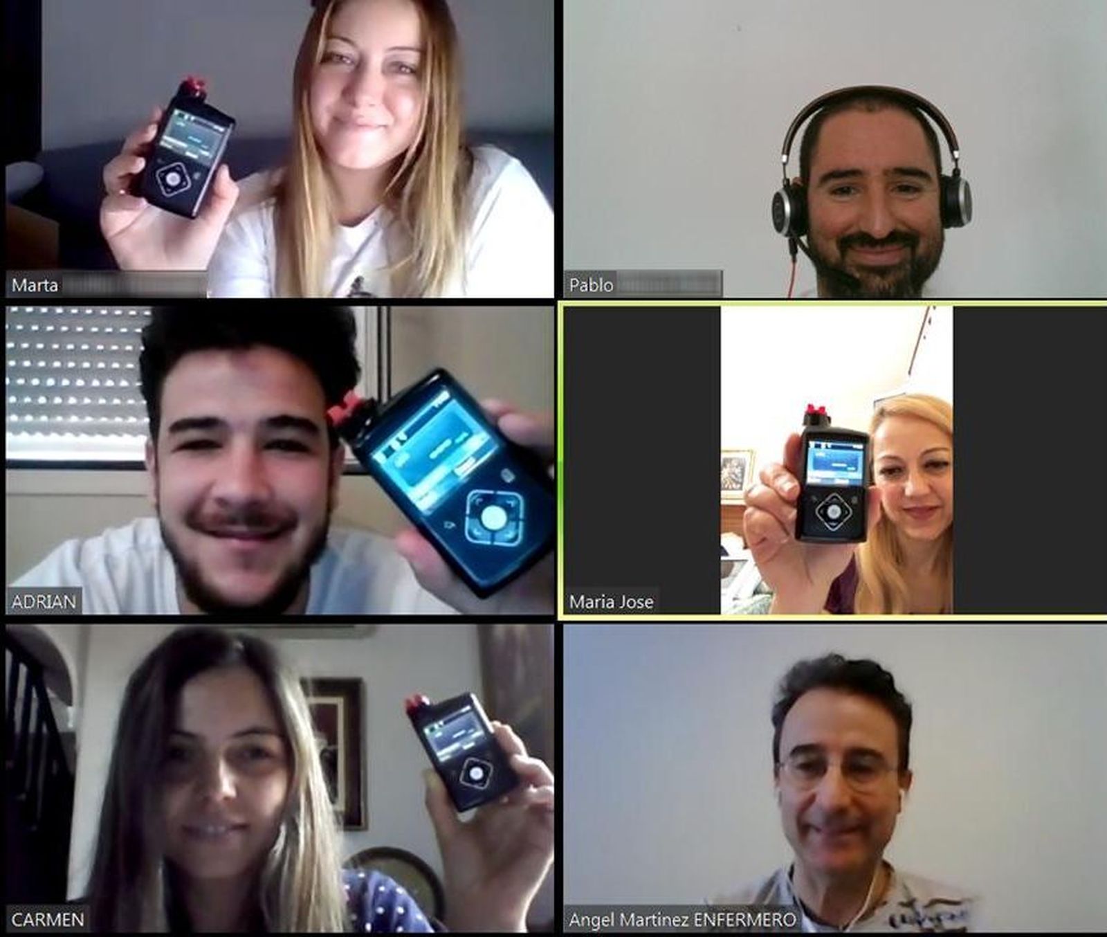 Videoconferencia para formación en implantación de nuevas bombas de insulina con pacientes y enfermeros.