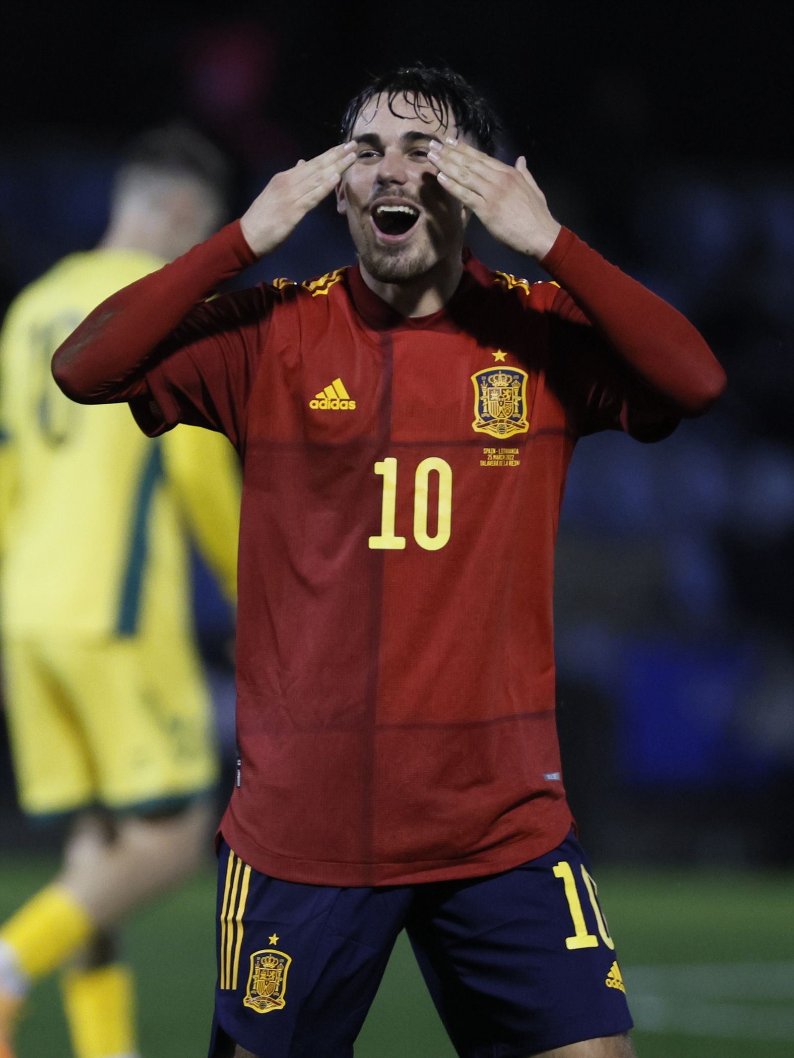 Rodri celebra uno de sus dos goles con la selección sub 21 ante Albania.