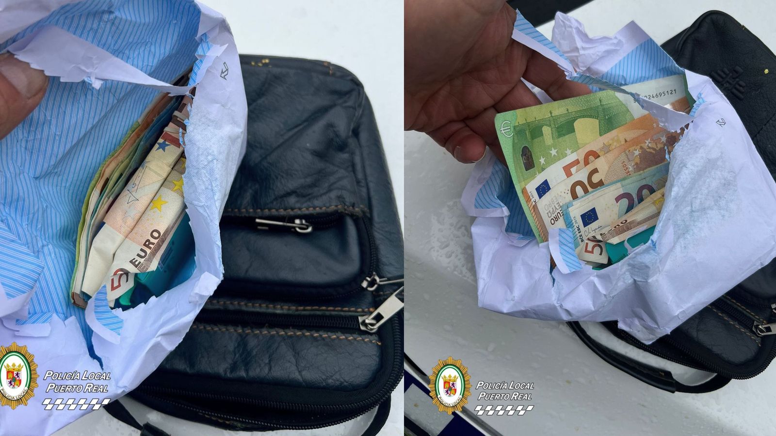 Dinero que portaba el hombre cuando fue interceptado por la Policía Local