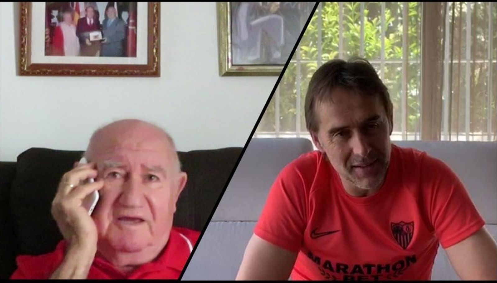 Manolo Cardo y Julen Lopetegui, en una imagen montada por el Sevilla de su llamada.