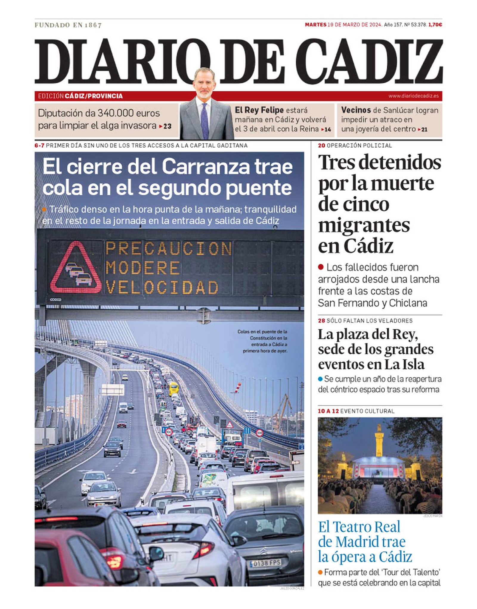19 de marzo. Primer día sin uno de los tres accesos a la ciudad: el puente Carranza cerrado por obras y el de la Constitución de 1812 asumiendo todo el tráfico.