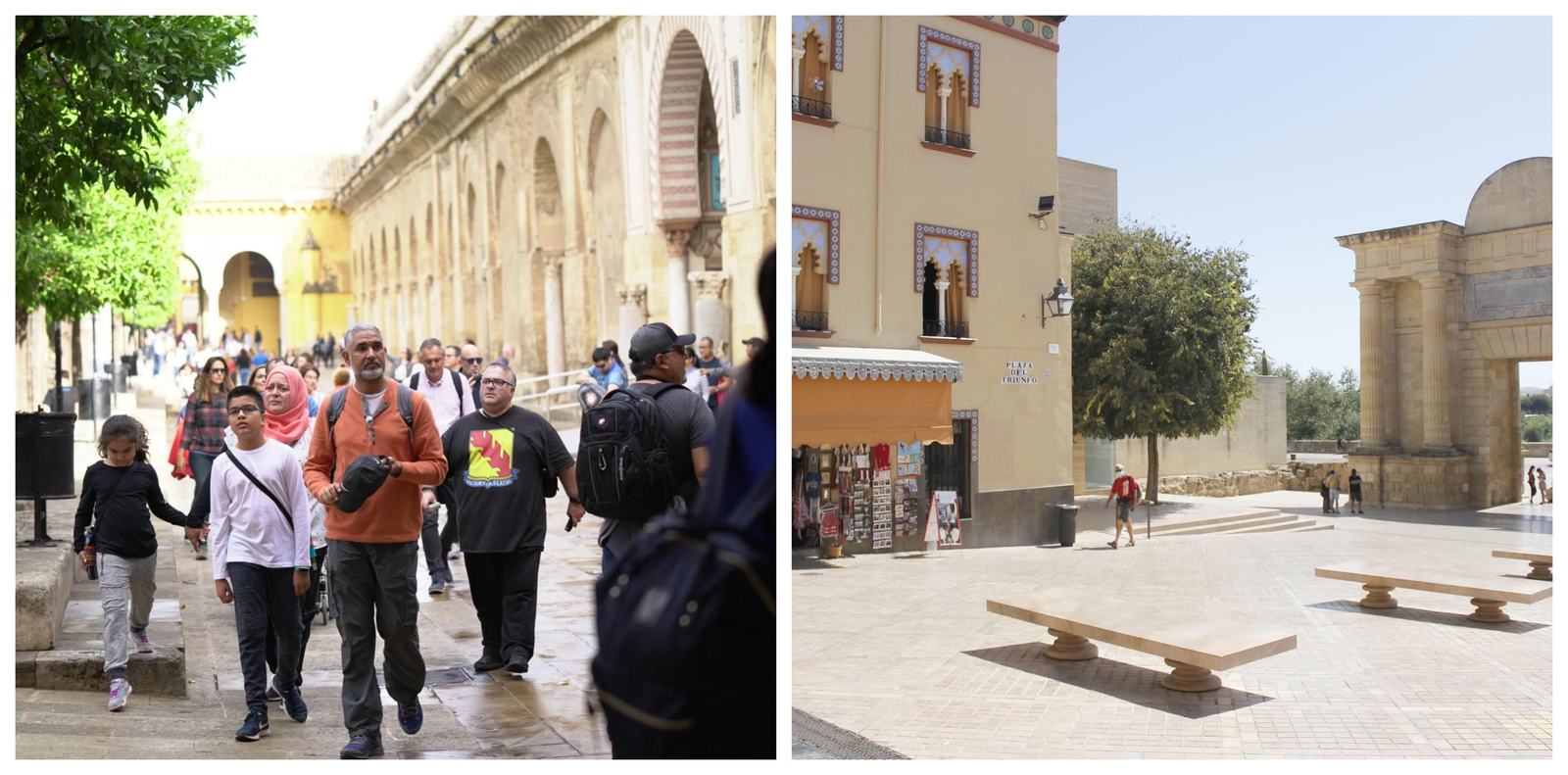 Imagen de la Mezquita en noviembre de 2019 y de la Puerta del Puente en noviembre de 2020.