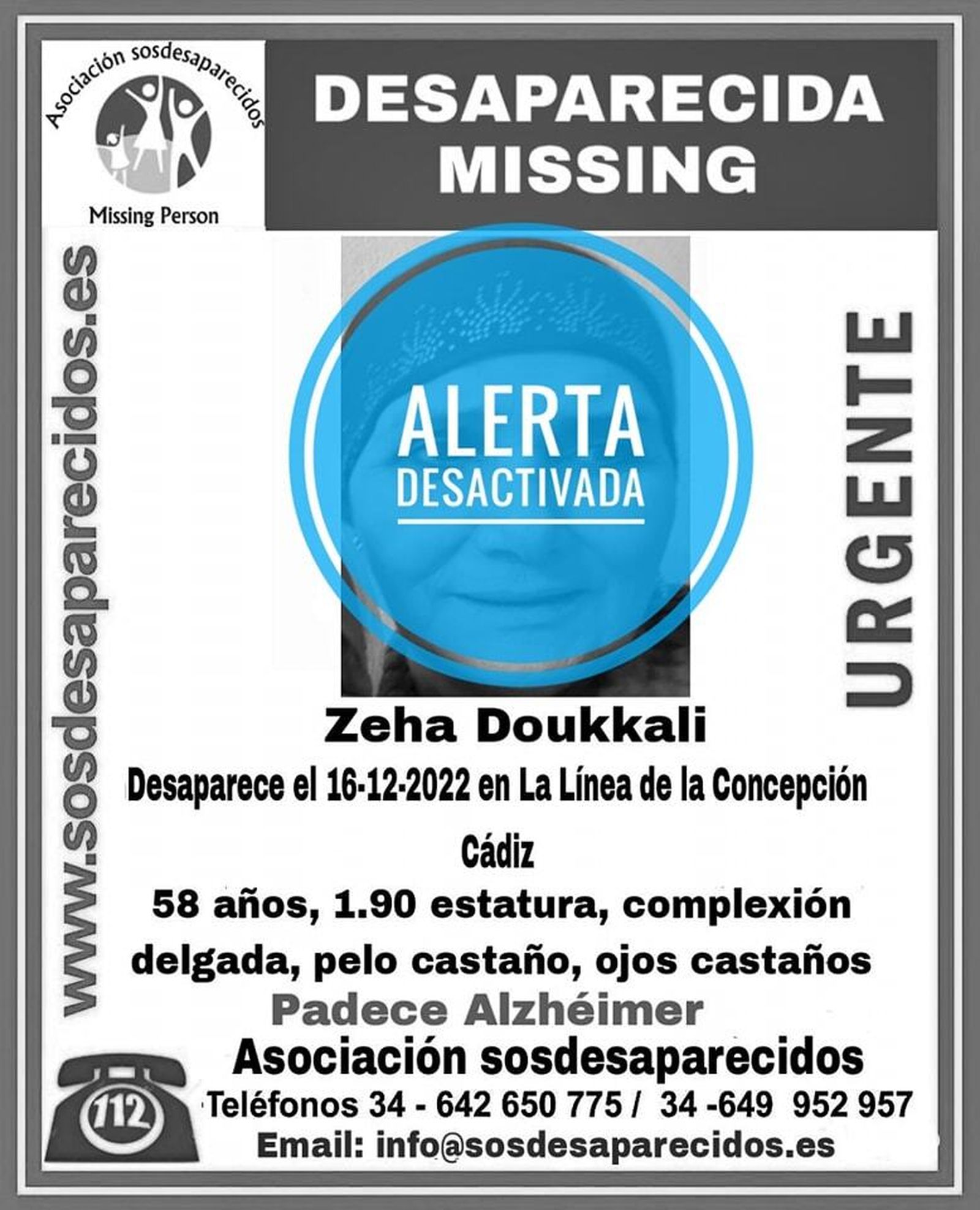 Desactivada la alerta de búsqueda de Zeha Doukkali, la mujer desaparecida en La Línea