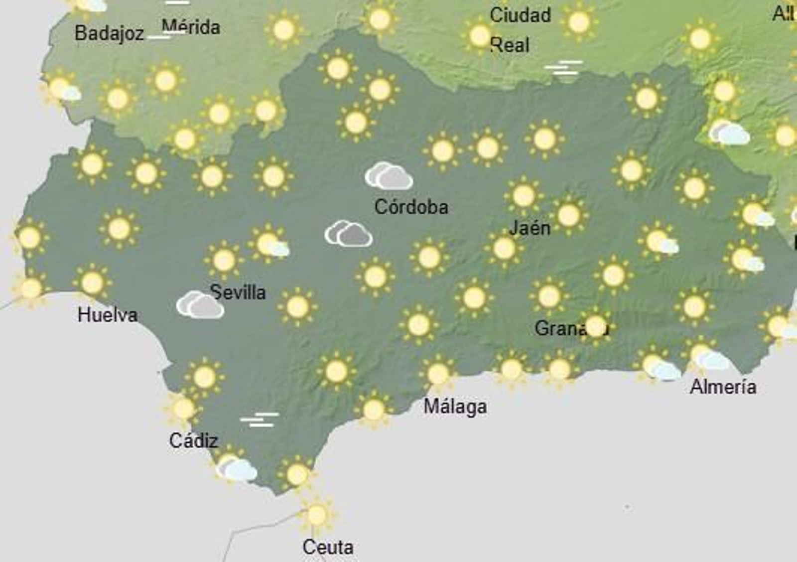 Este martes 18 de noviembre se esperan en buena parte de Andalucía cielos despejados, con intervalos de nubes bajas matinales y temperaturas mínimas en descenso.