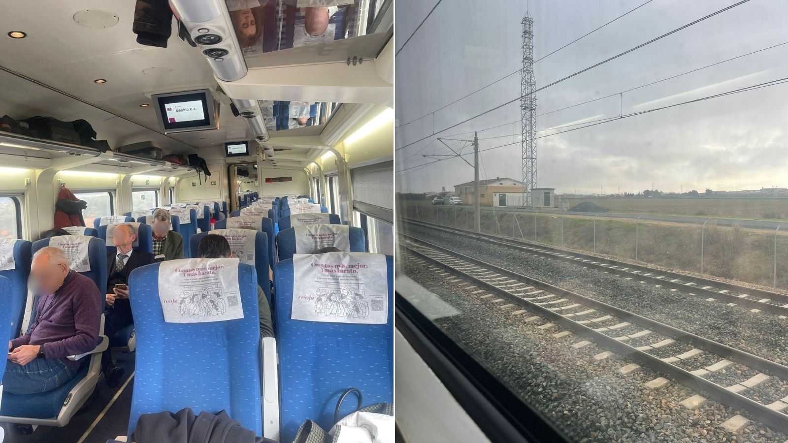 Pasajeros del tren afectado por el retraso de este miércoles con destino a Madrid.