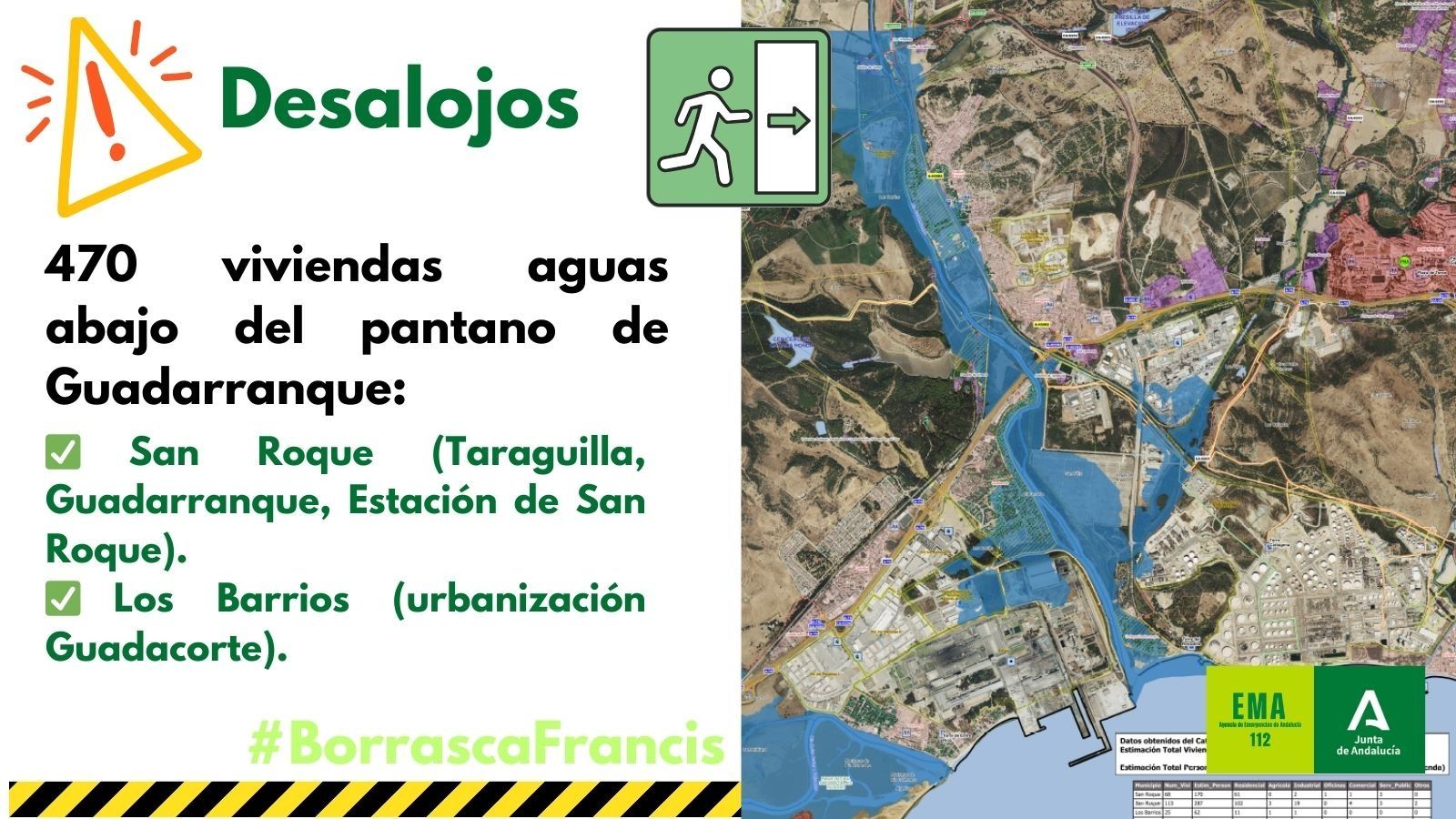 Mapa con la zona de desalojos previstos.