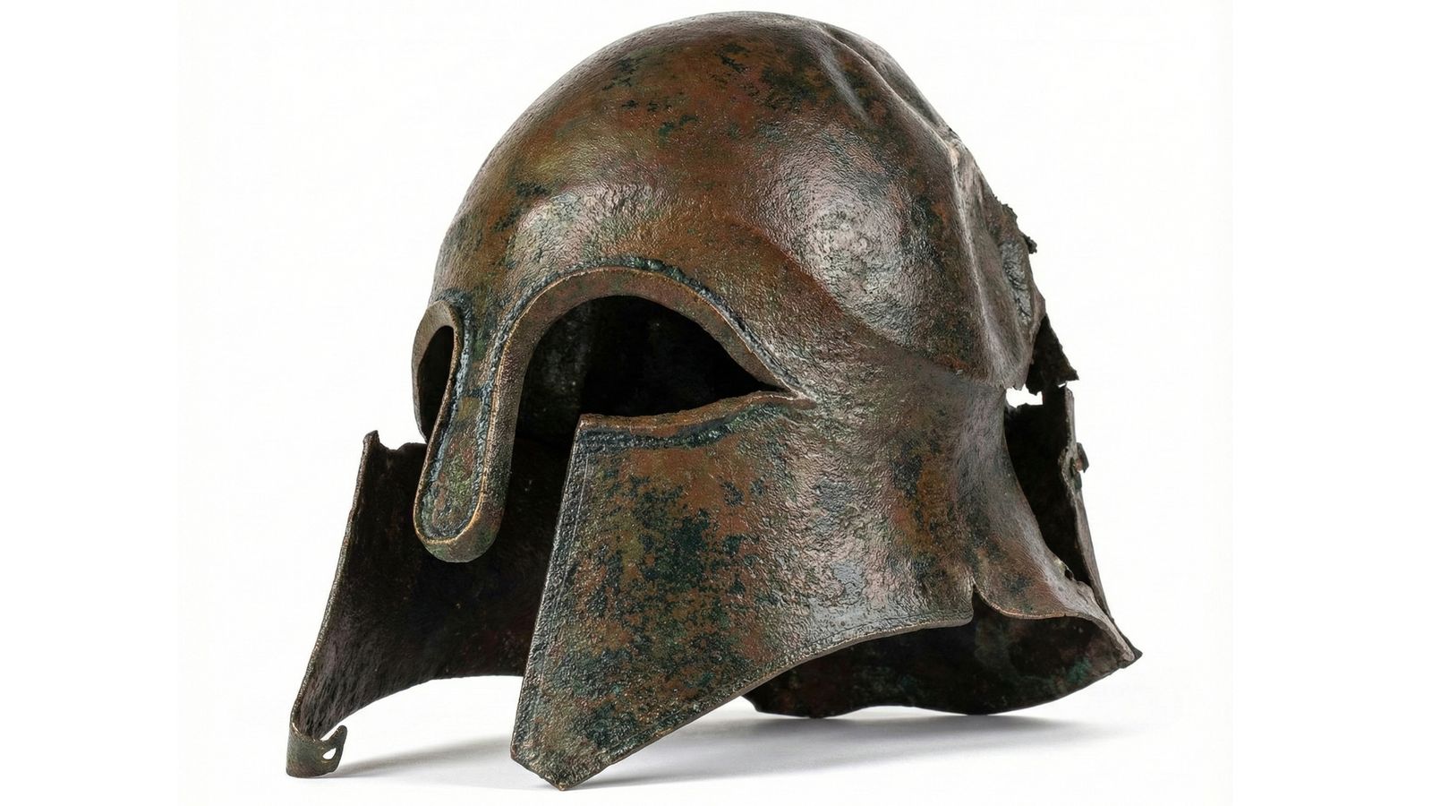 Casco corintio hallado en la ría de Huelva en 1930.