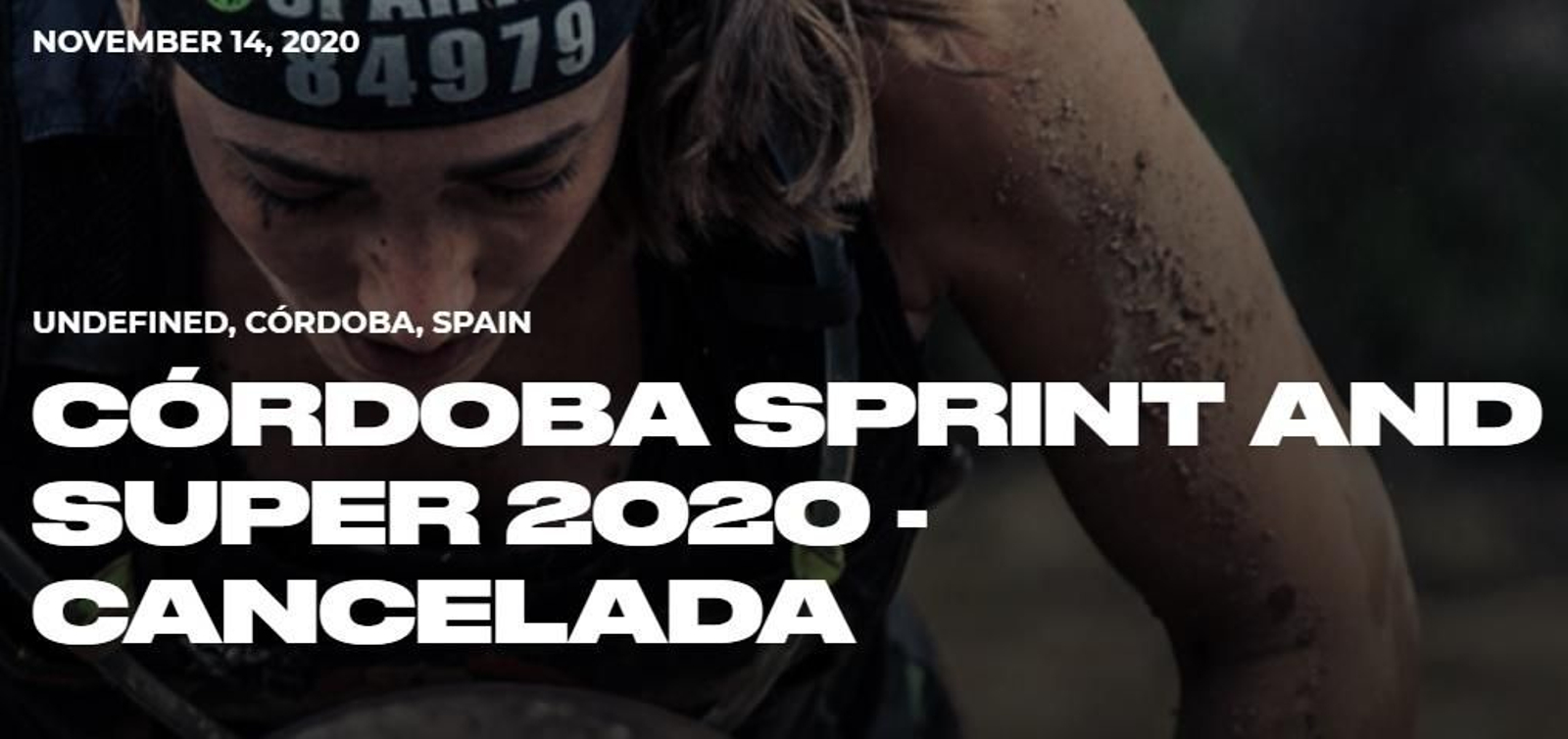 Anuncio en la web de Spartan Race sobre la cancelación de la prueba en Córdoba.