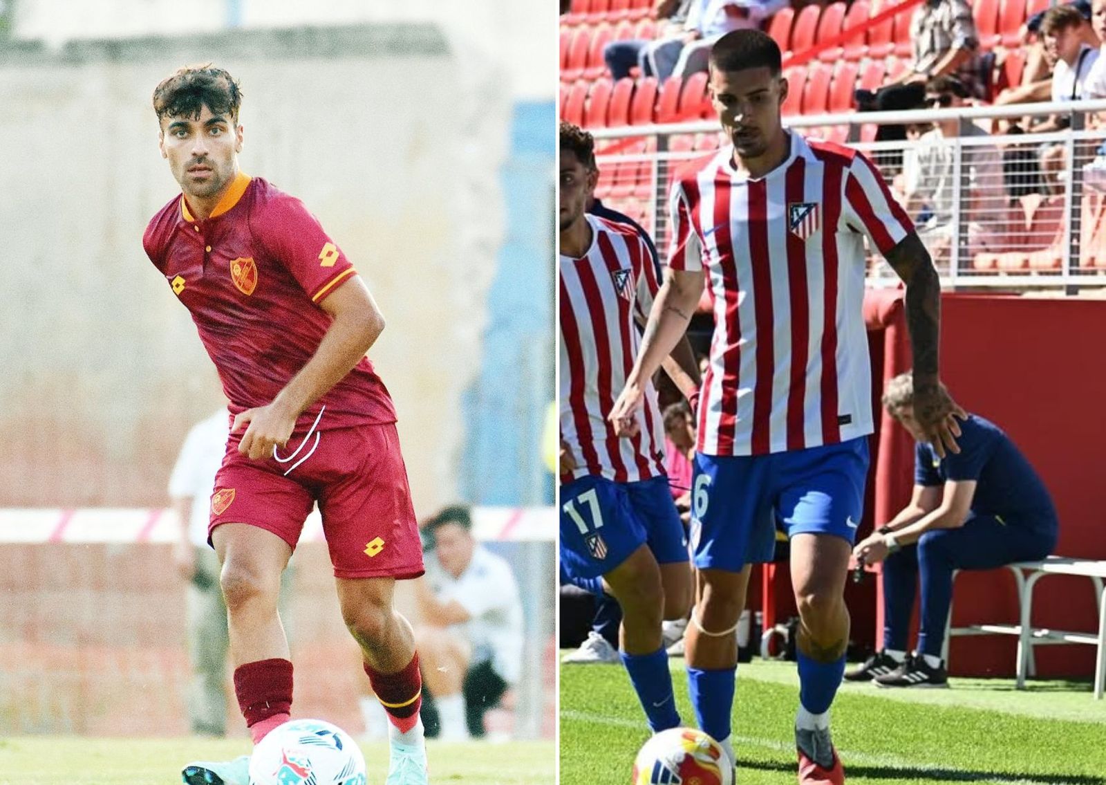 A la izquierda, Pedro Peña con la camiseta del conjunto linarense, y a la derecha, Juan Alegre en su etapa en segundo filial rojiblanco.