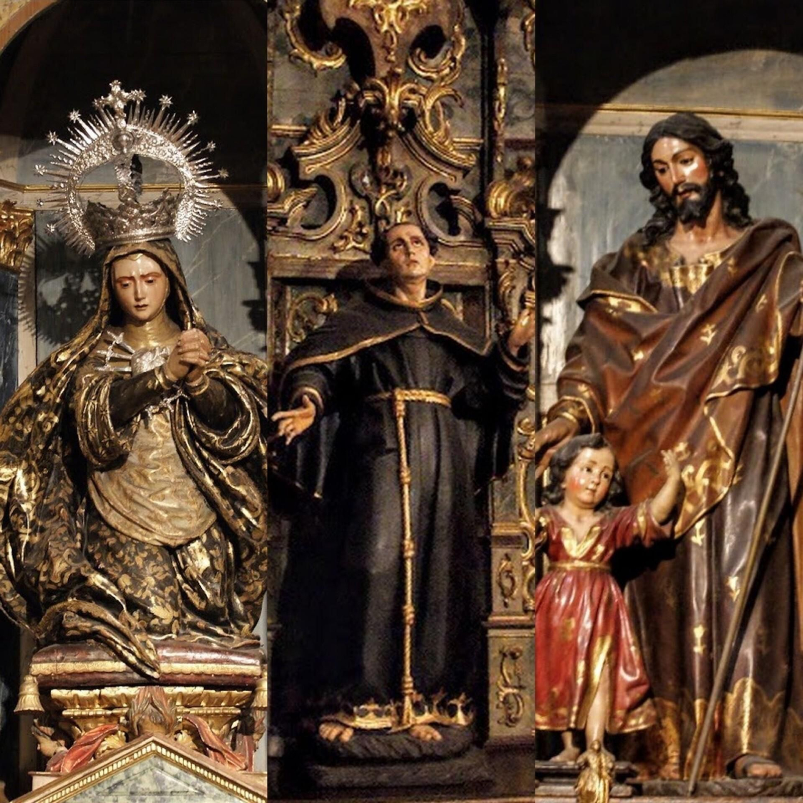 La fantástica Dolorosa arrodillada, San Pedro de Alcántara y San José con el Niño.