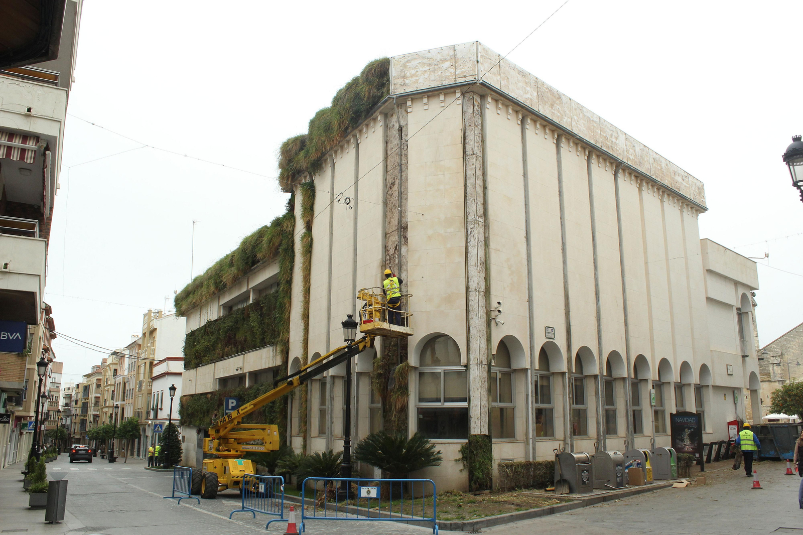 Trabajos de retirada del jardín vertical del Ayuntamiento de Lucena. Trabajos de retirada del jardín vertical del Ayuntamiento de Lucena.