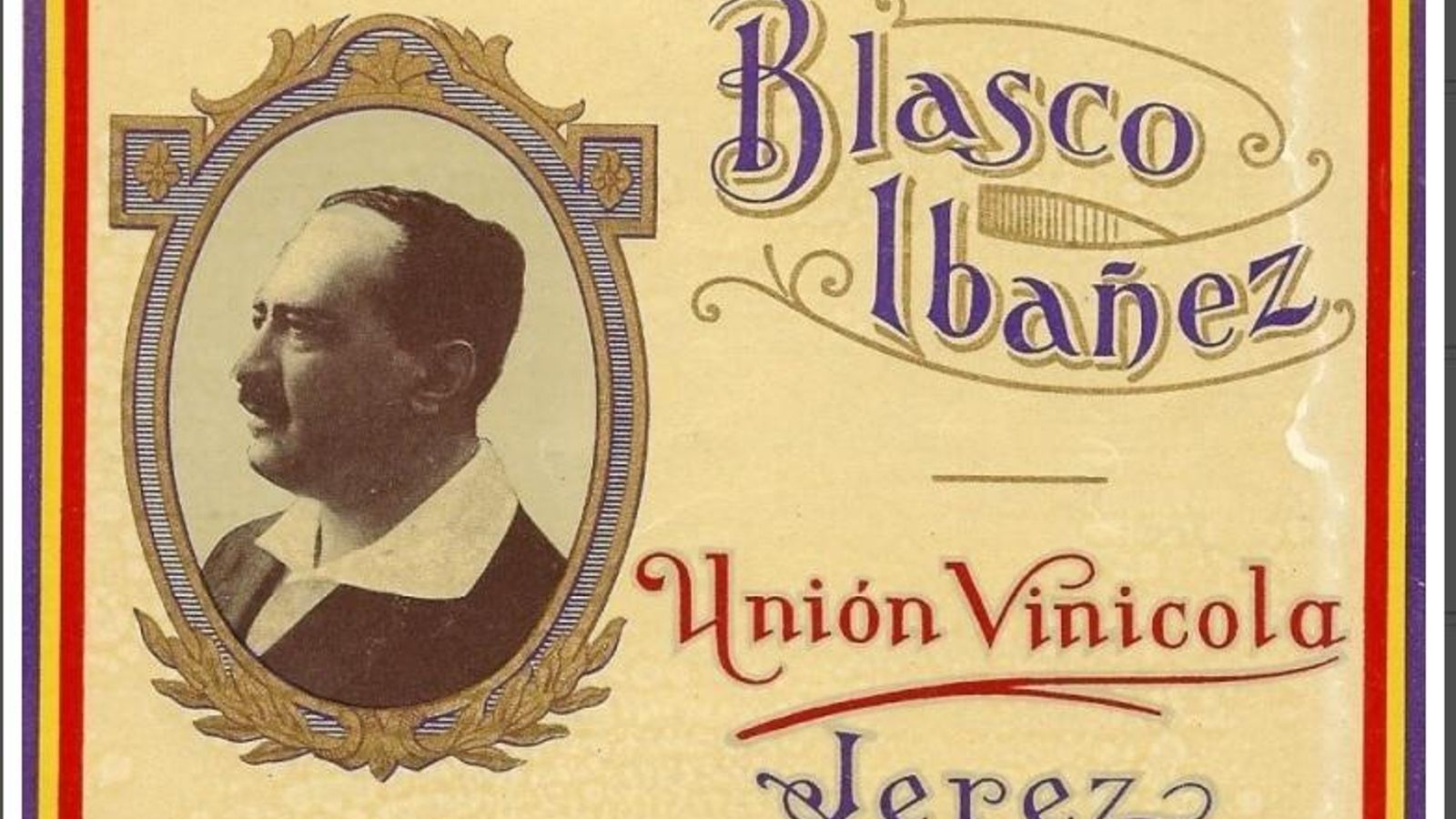 Vicente Blasco Ibáñez, en una etiqueta de época.
