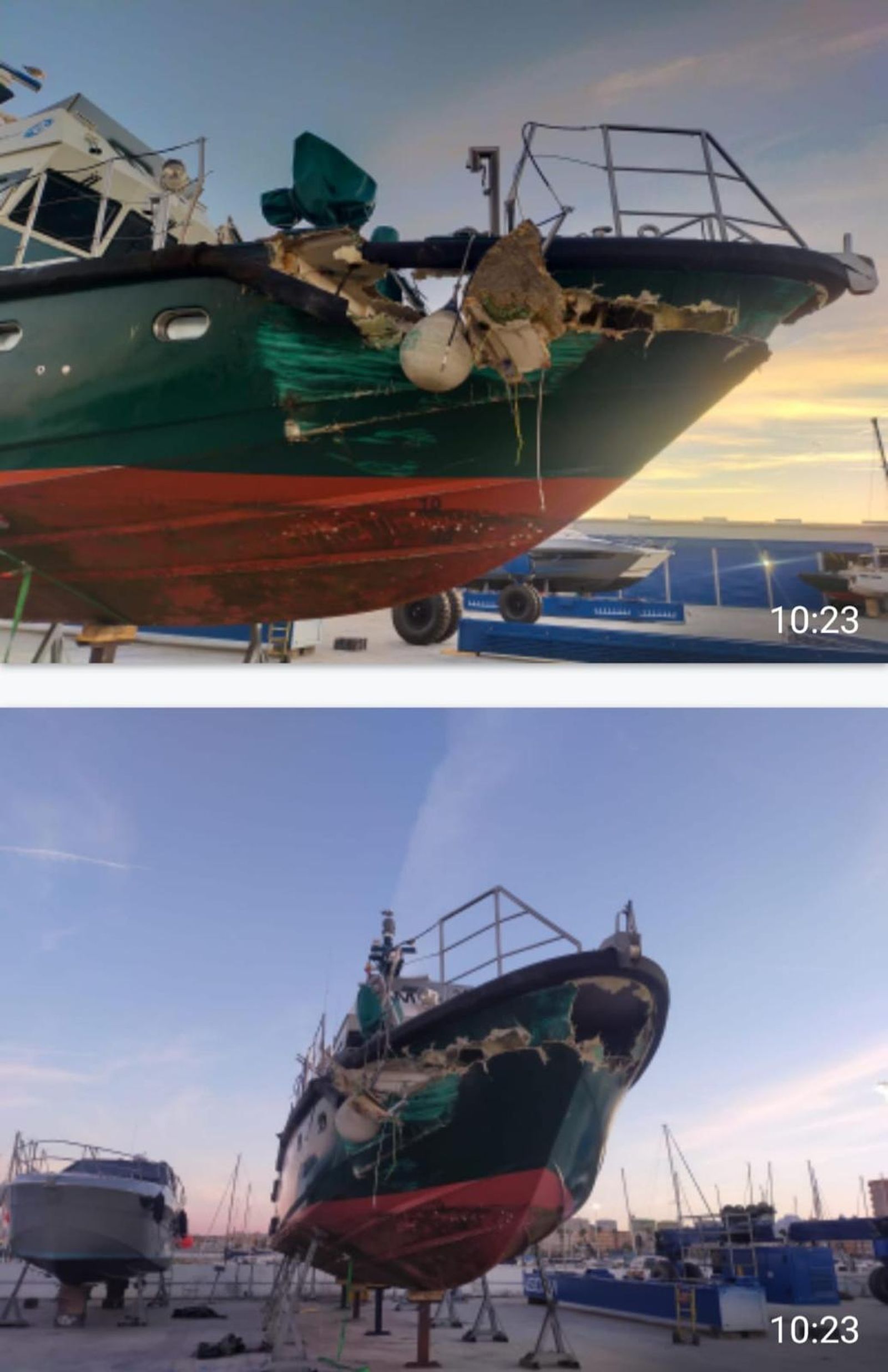 Desperfectos de la patrullera de la Guardia Civil Río Belelle