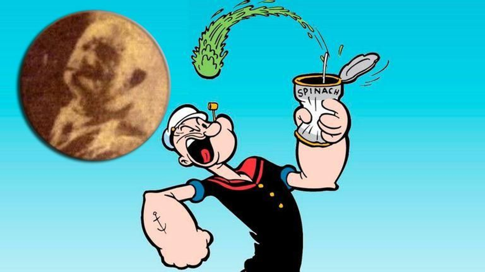 Popeye el marino junto a la única foto conocida de el Pop-eye real