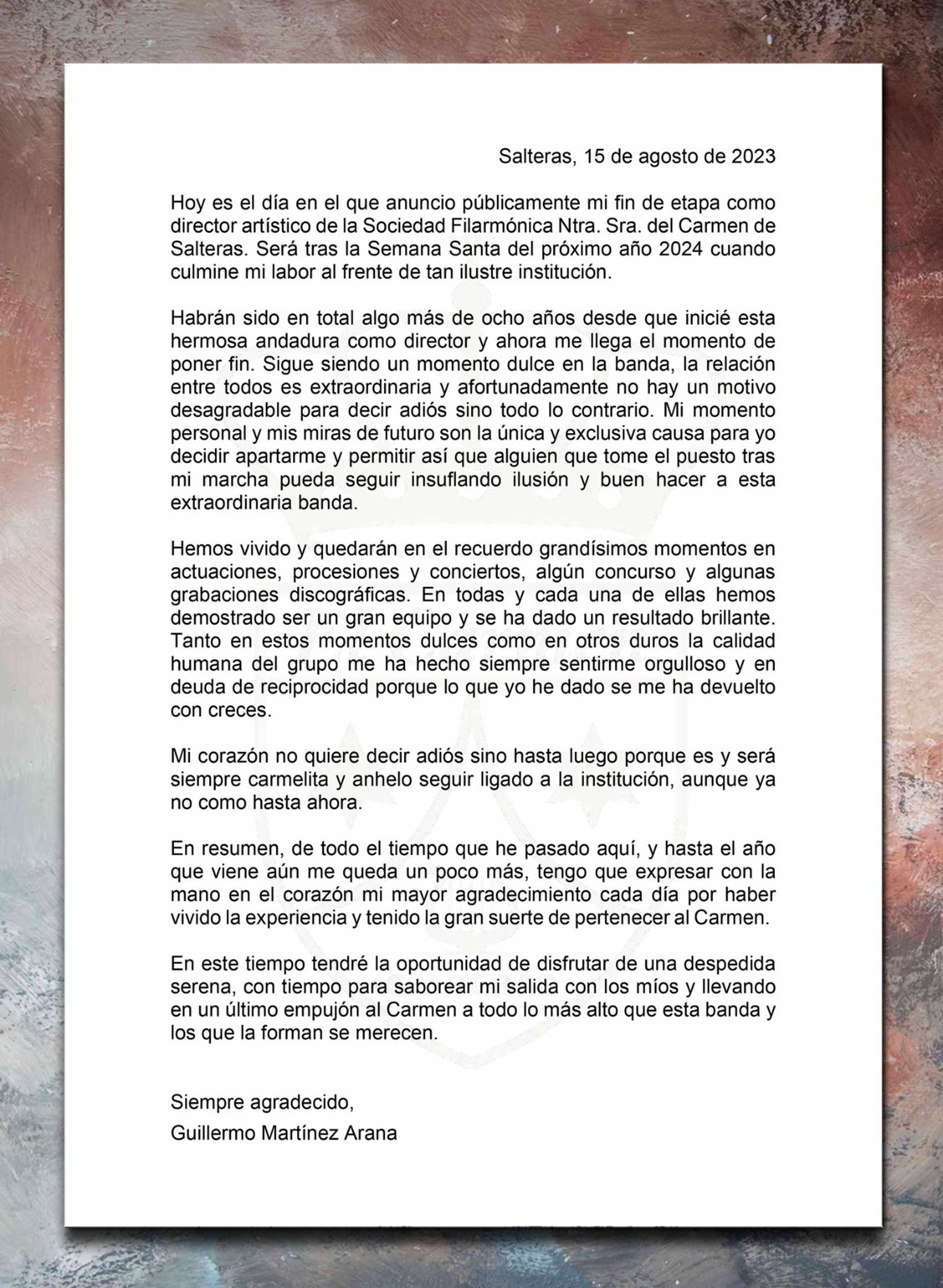 Comunicado íntegro de Martínez Arana