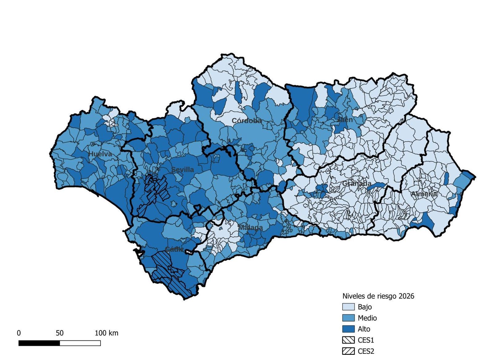 Las localidas más oscuras, son las que se encuentran en un nivel de riesgo superior.