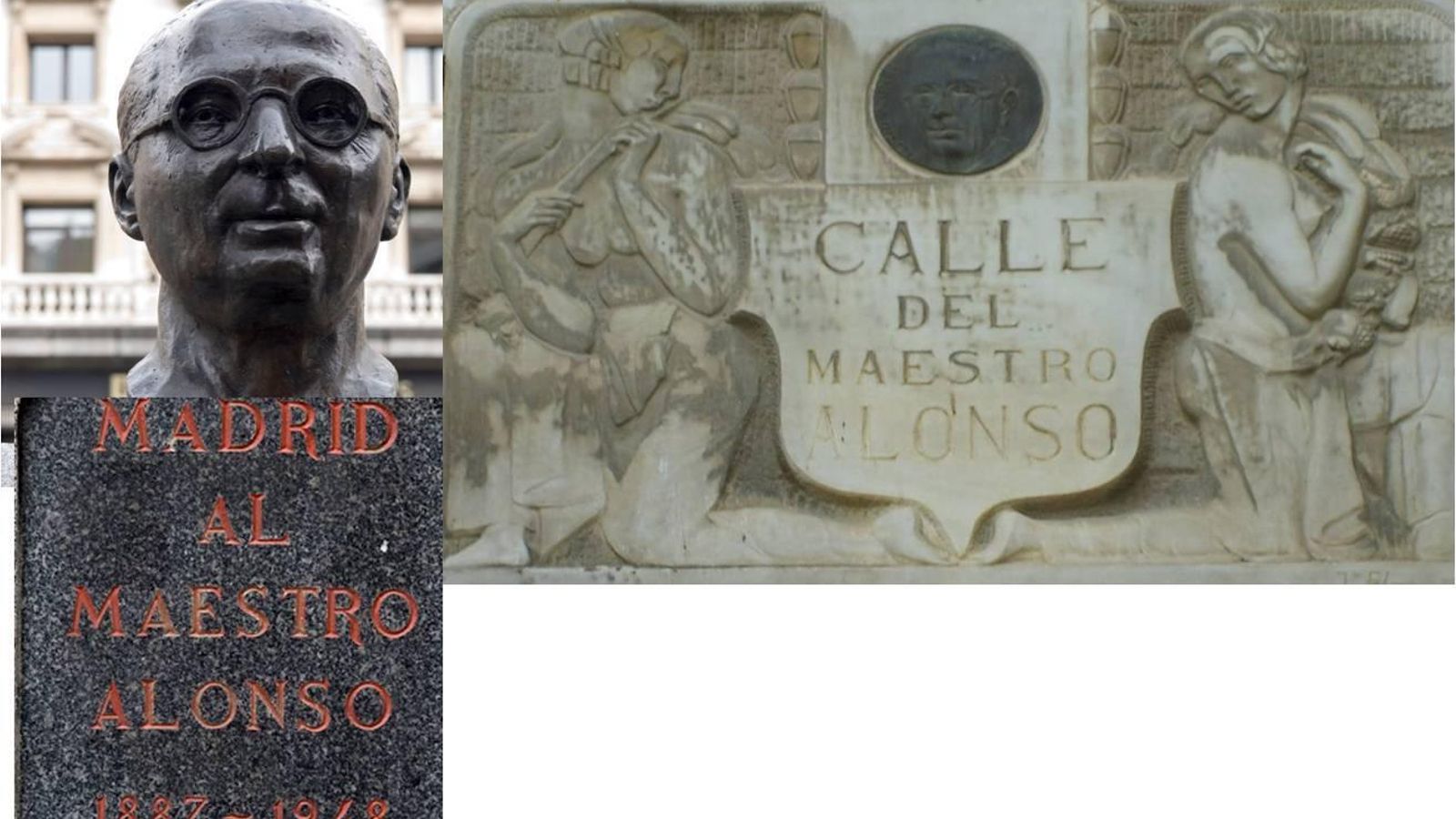 Madrid. Monumento al Maestro Alonso. Granada,la sucia placa homenaje.