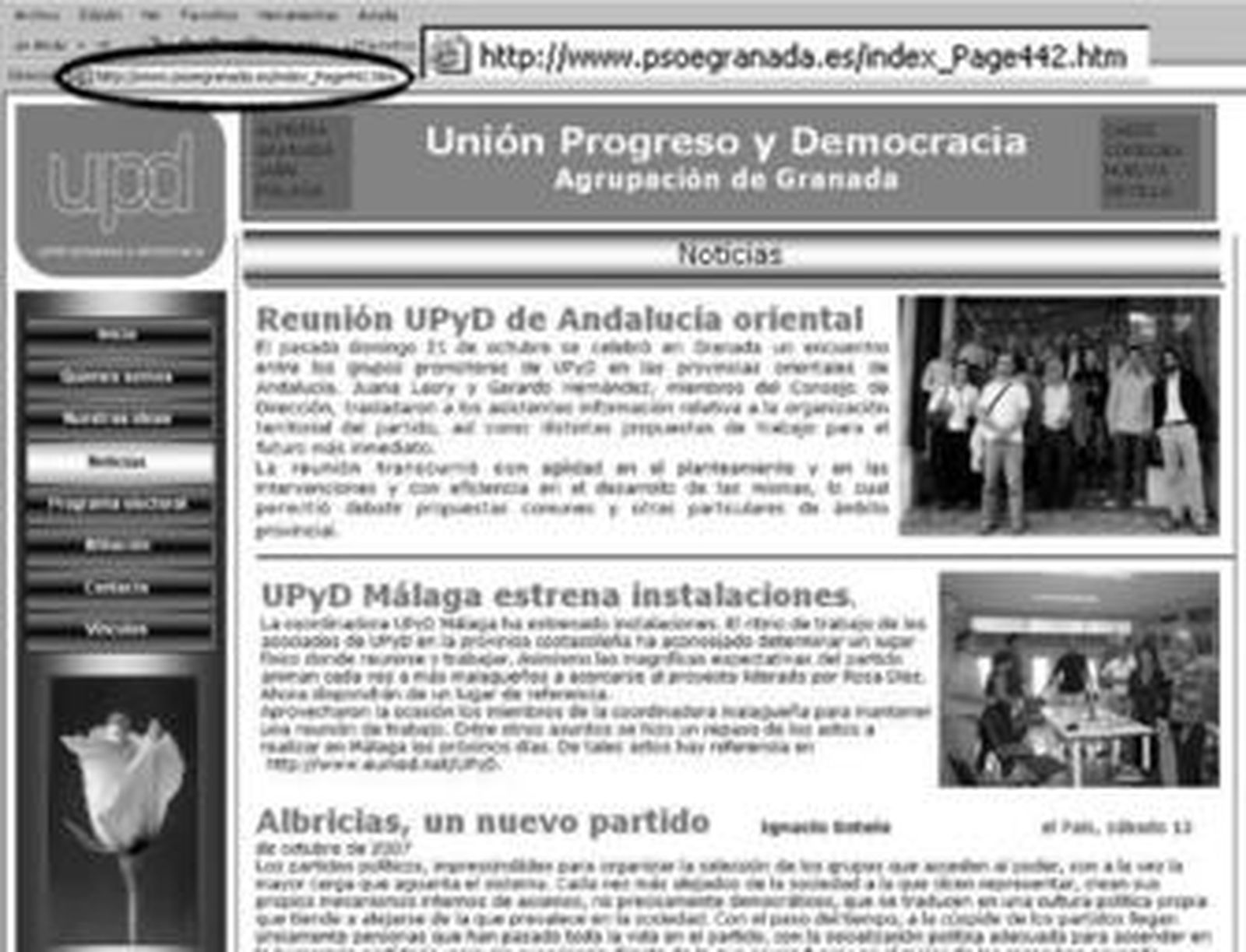 Captura de la página web www.psoegranada.es, que corresponde al partido Unión Progreso y Democracia.