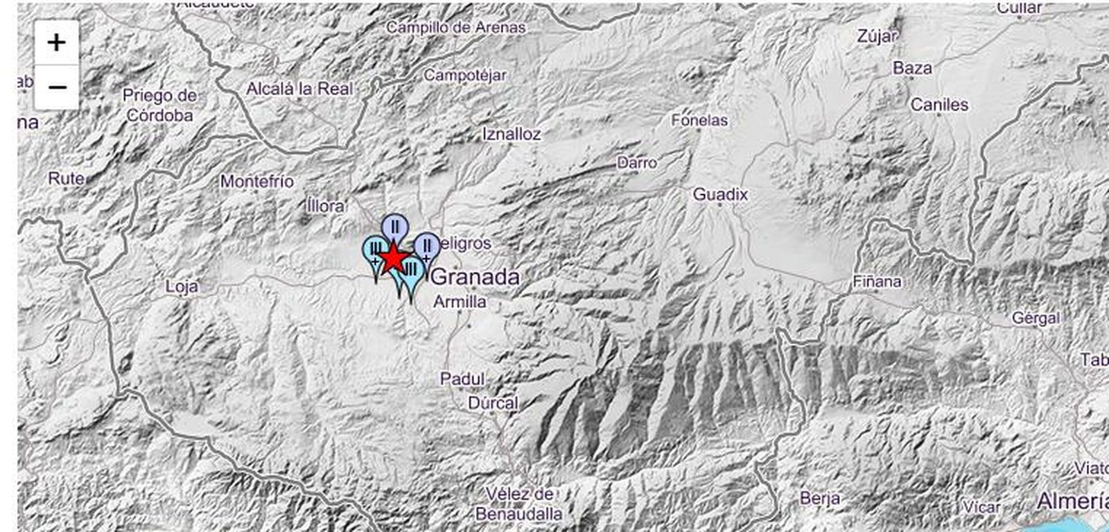 Zona donde se ha percibido el temblor.