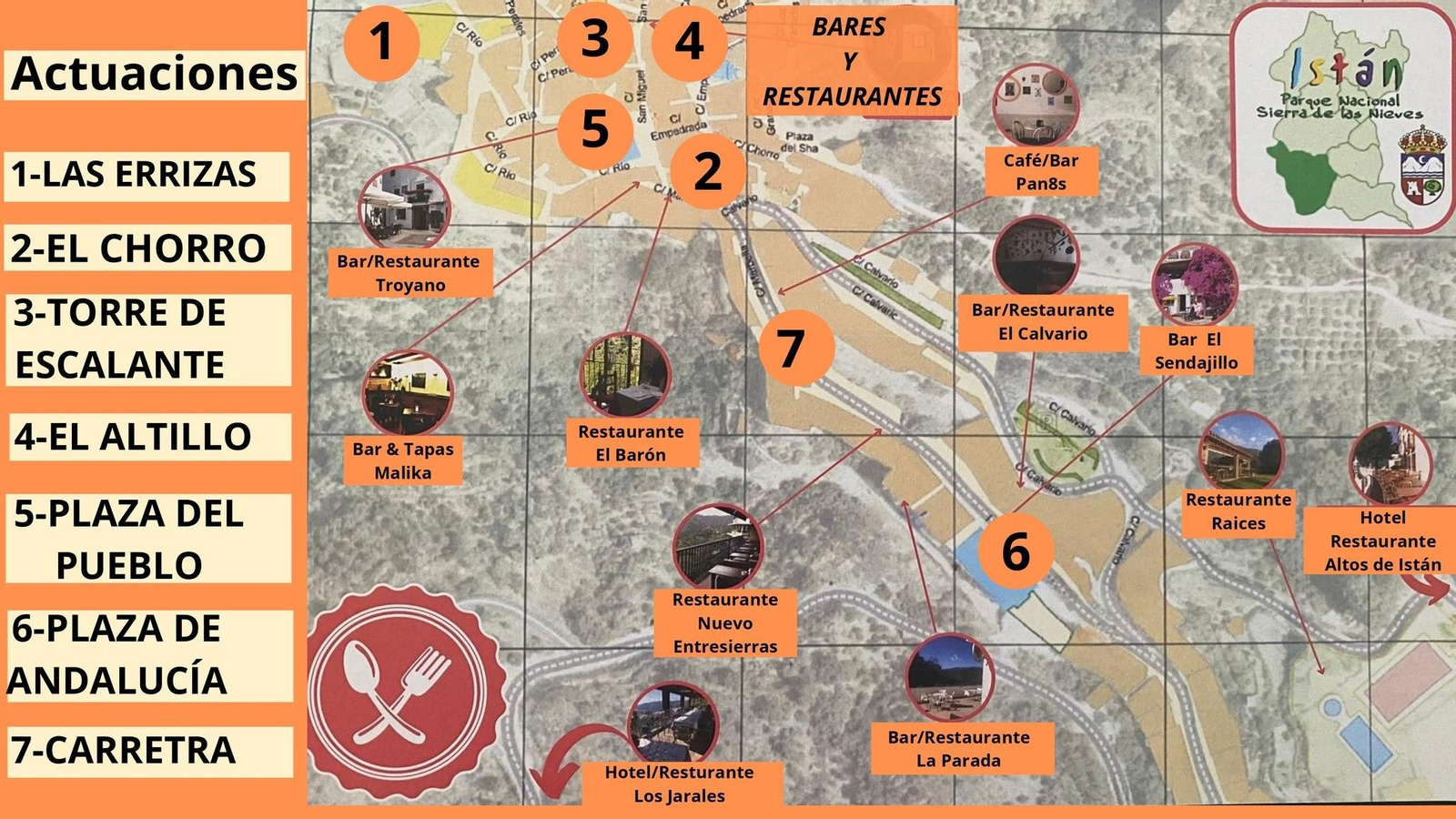 Mapa de las ubicaciones de los conciertos de La Velá de Istán.