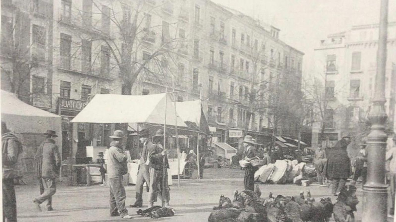 Los fundadores de Arenas vendiendo pavos de Navidad en la Plaza de la Trinidad de Granada