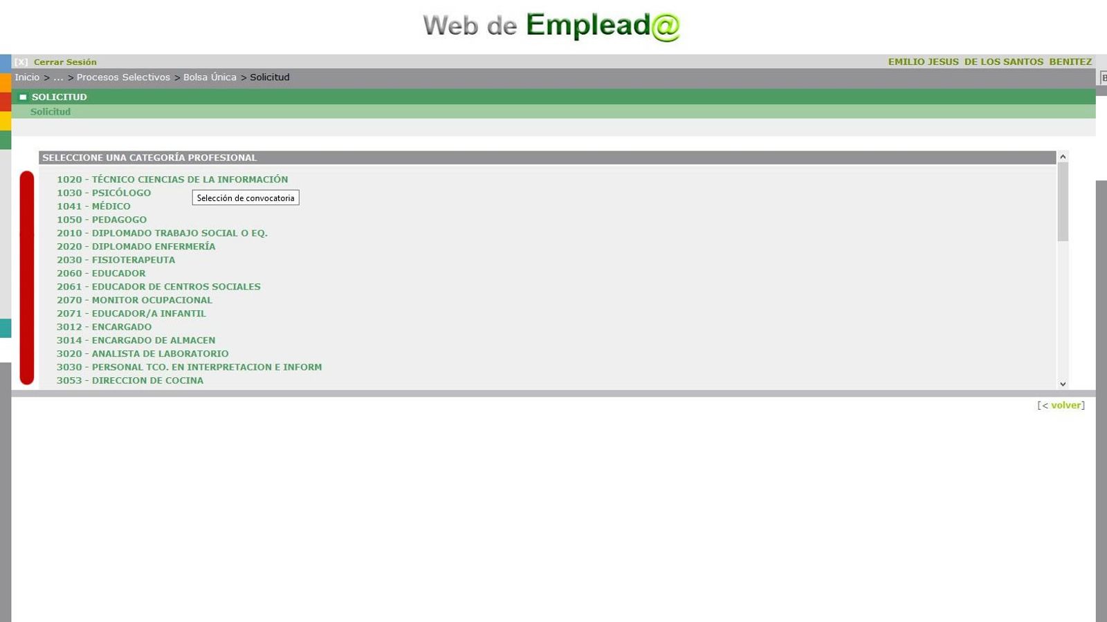 Selección de la categoría.