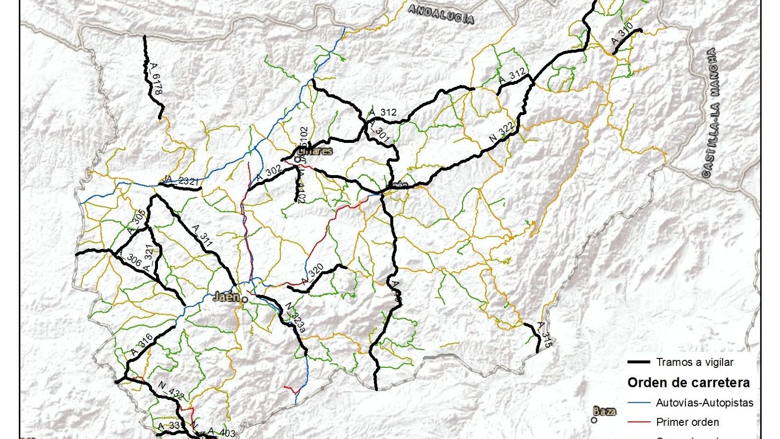 Tramos a vigilar en las carreteras de Jaén