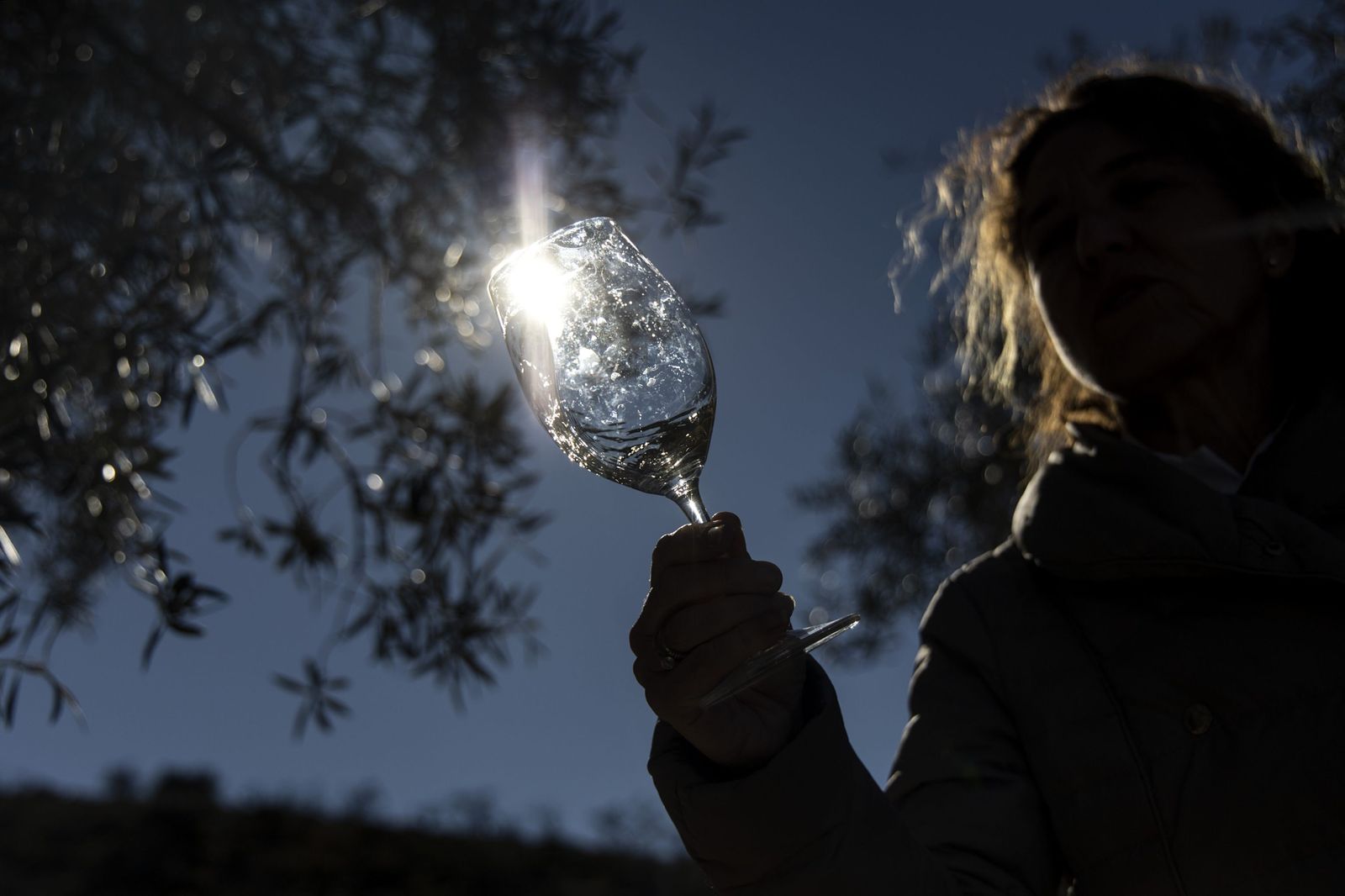 La empresaria vitivinícola Victoria Ordóñez degusta uno de sus vinos procedentes de las viñas del paraje natural Montes de Málaga.