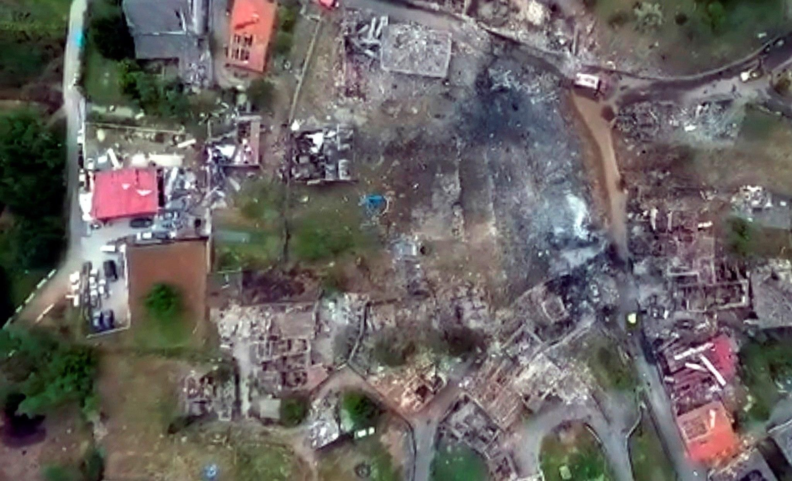 Imagen aérea de los destrozos de la explosión.