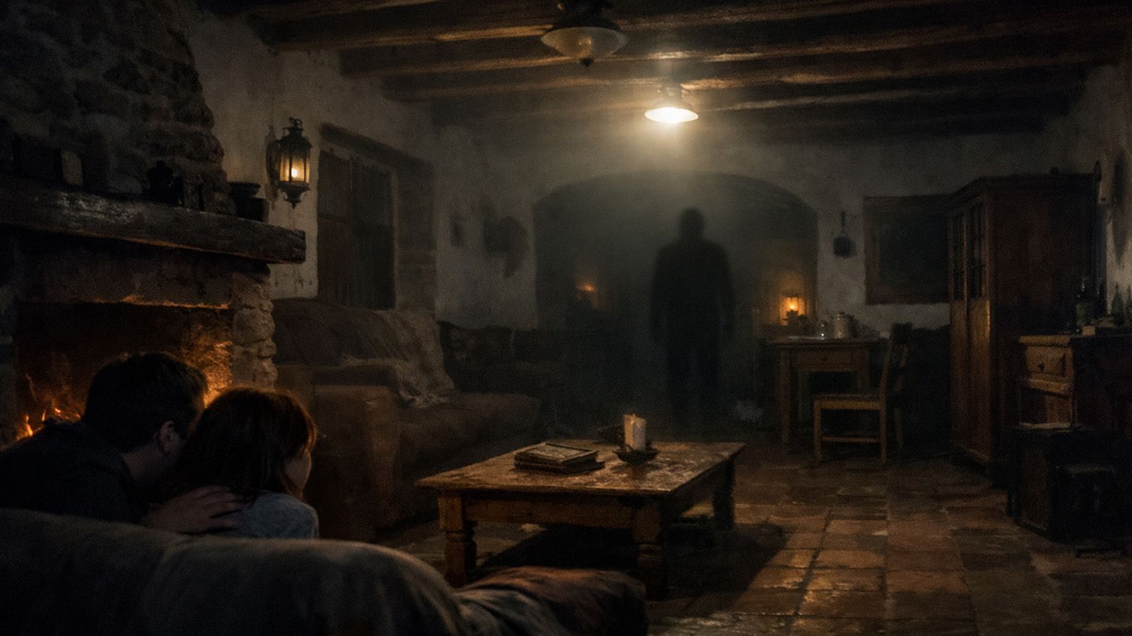 Una casa rural con una sombra.