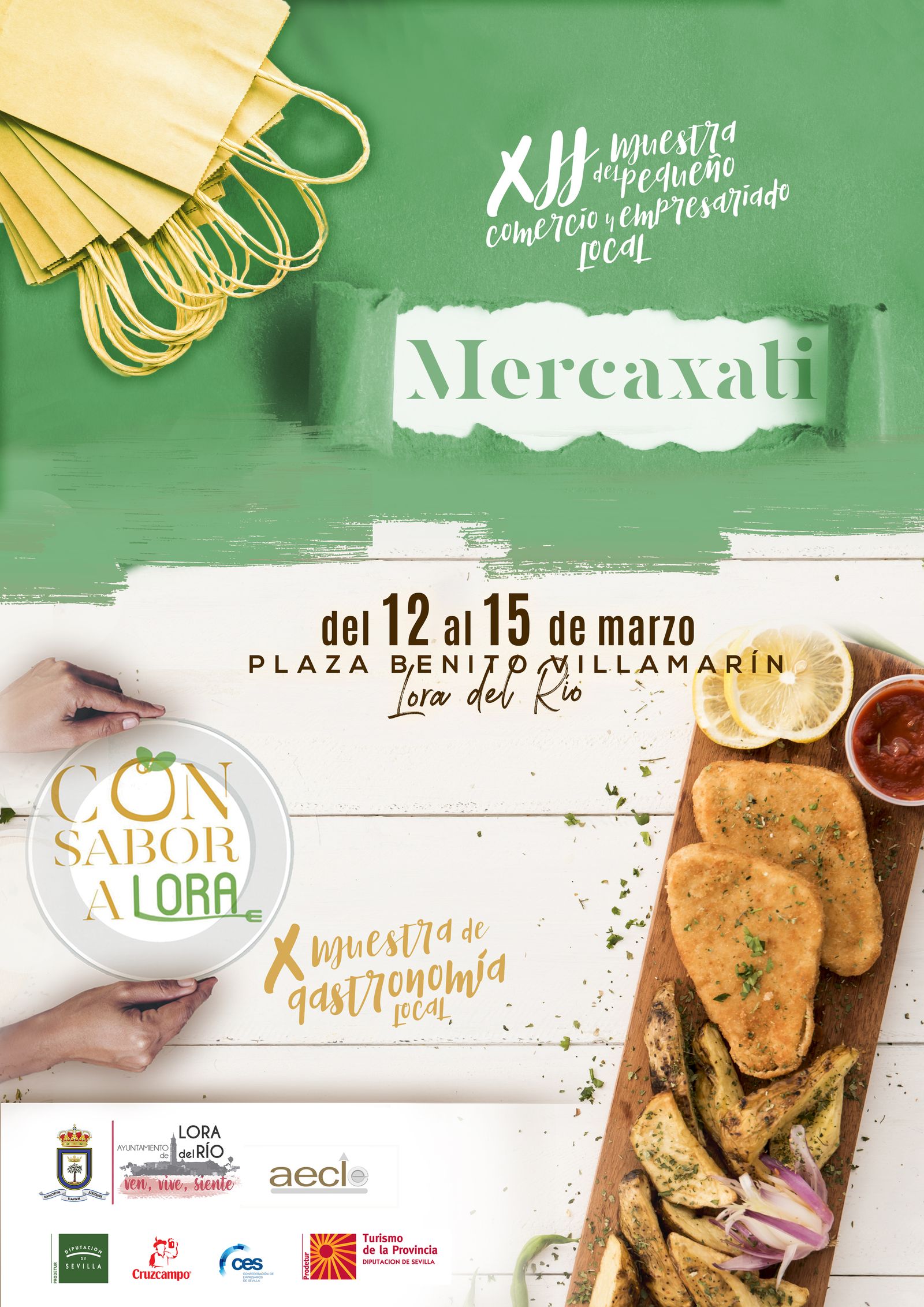 Cartel de la Muestra del Pequeño Comercio y Empresariado Local y la de gastronomía Con Sabor a Lora.