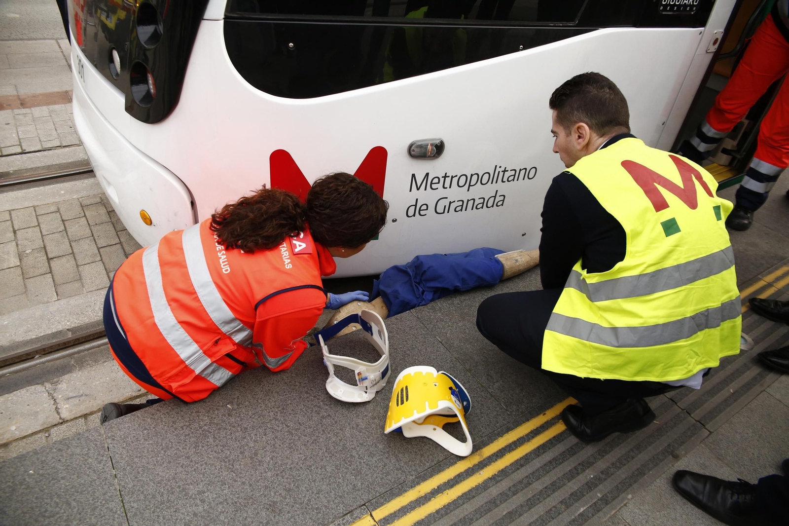 Simulación de un atropello en la parada del Metro