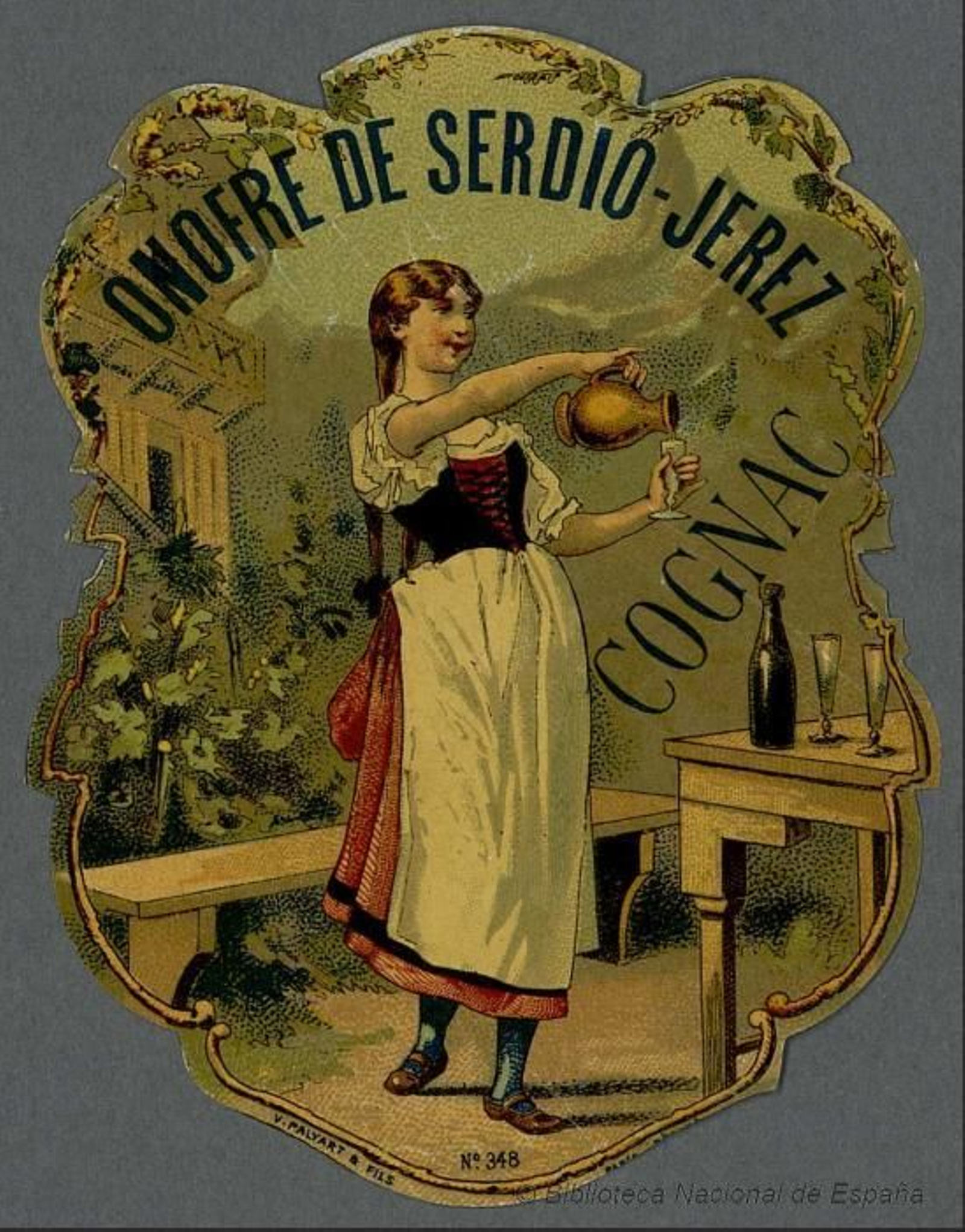 Etiqueta del cognac de Onofre de Serdio.