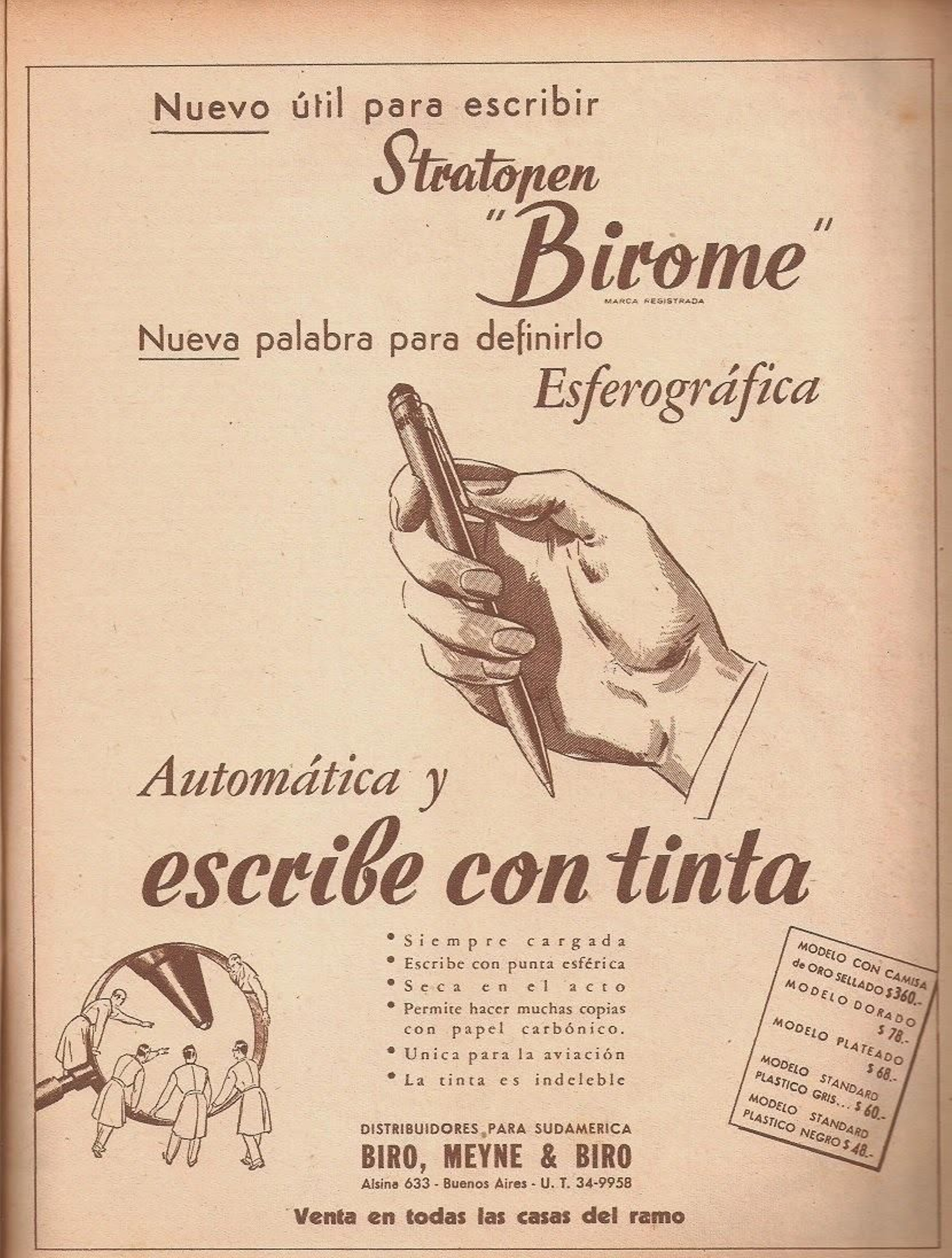 Cartel publicitario del entonces llamado "birome".