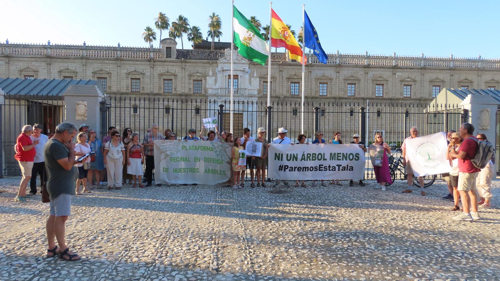 Otro momento de la protesta con el Parlamento detrás.