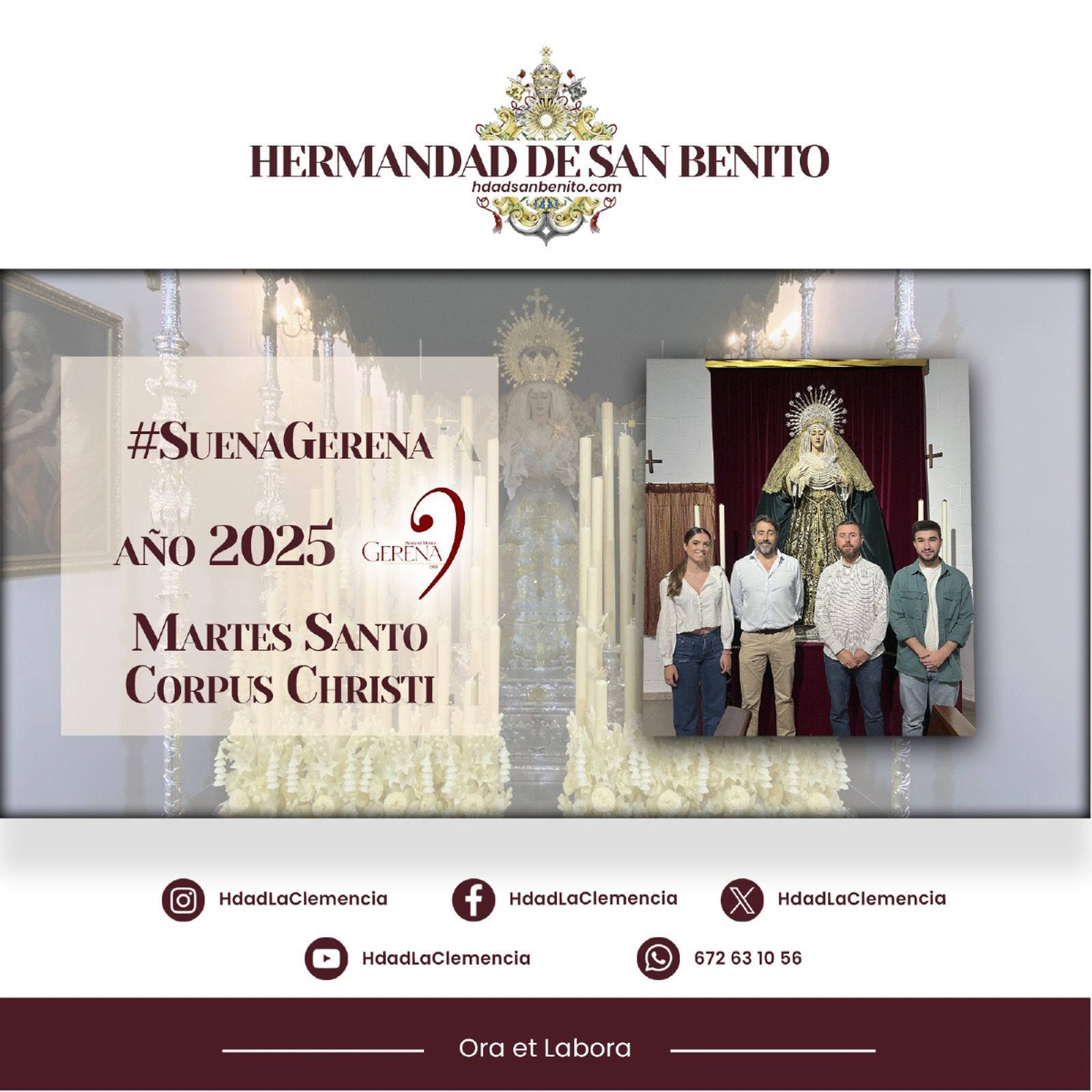 David Guerrero, hermano mayor de la Clemencia, junto a miembros de la Banda.