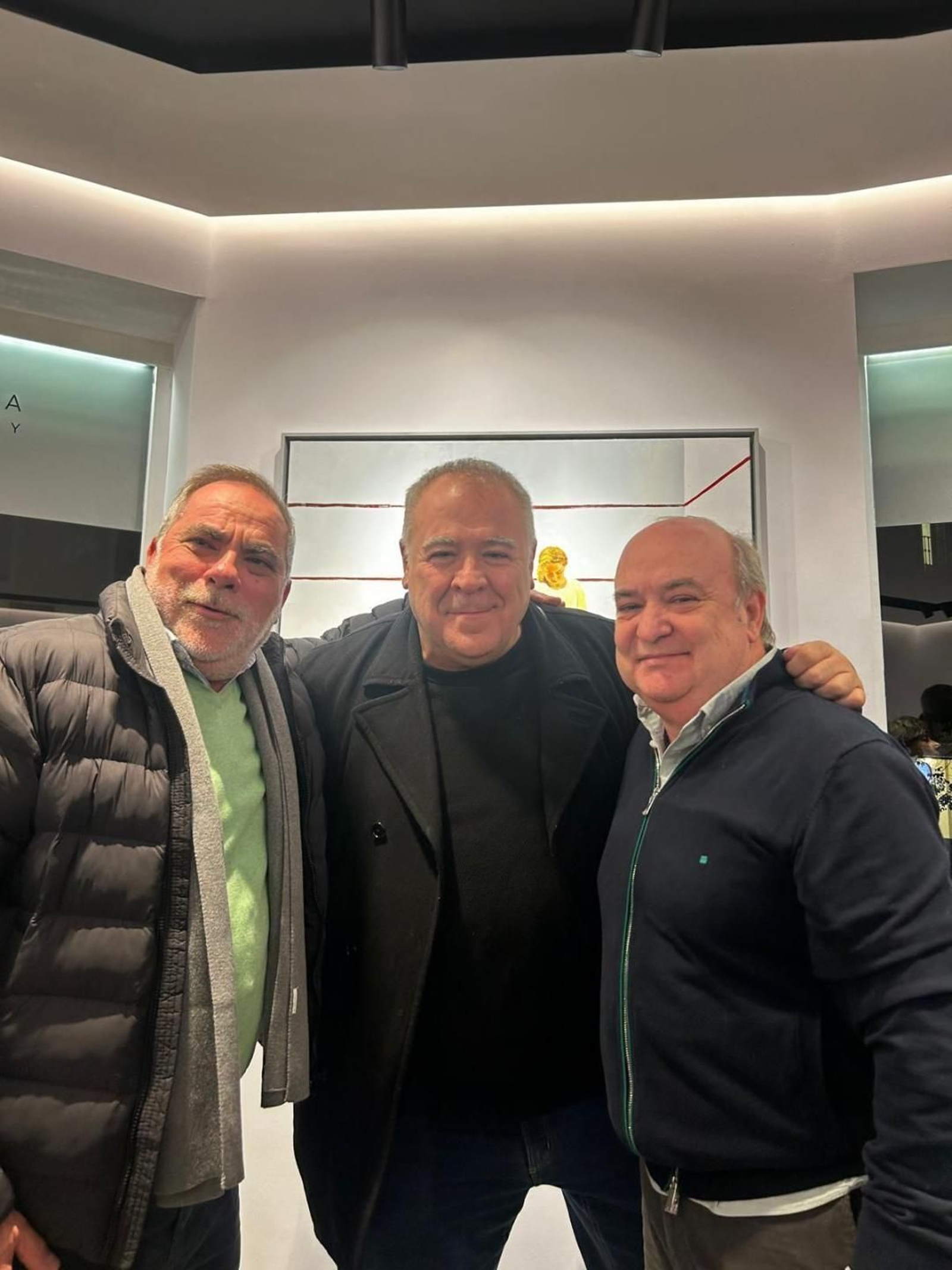 Salvador Celada, Antonio Ferreras y Pelayo García Borbolla visitando la exposición durante su inauguración.
