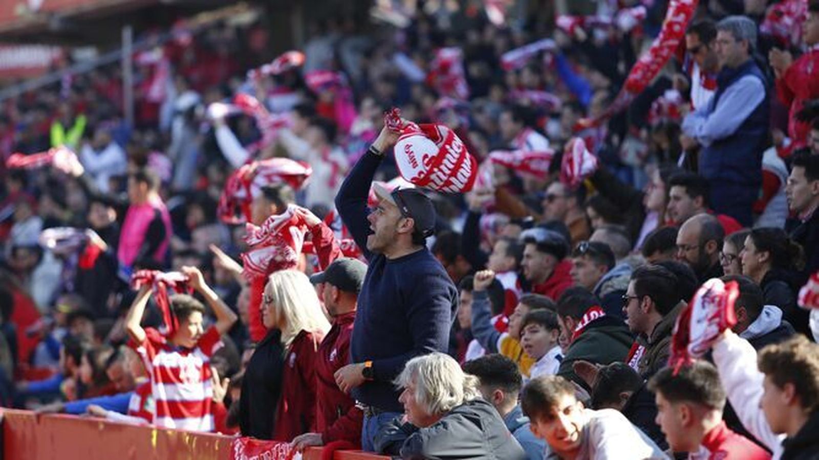 Aficionados del Granada CF animan en un partido