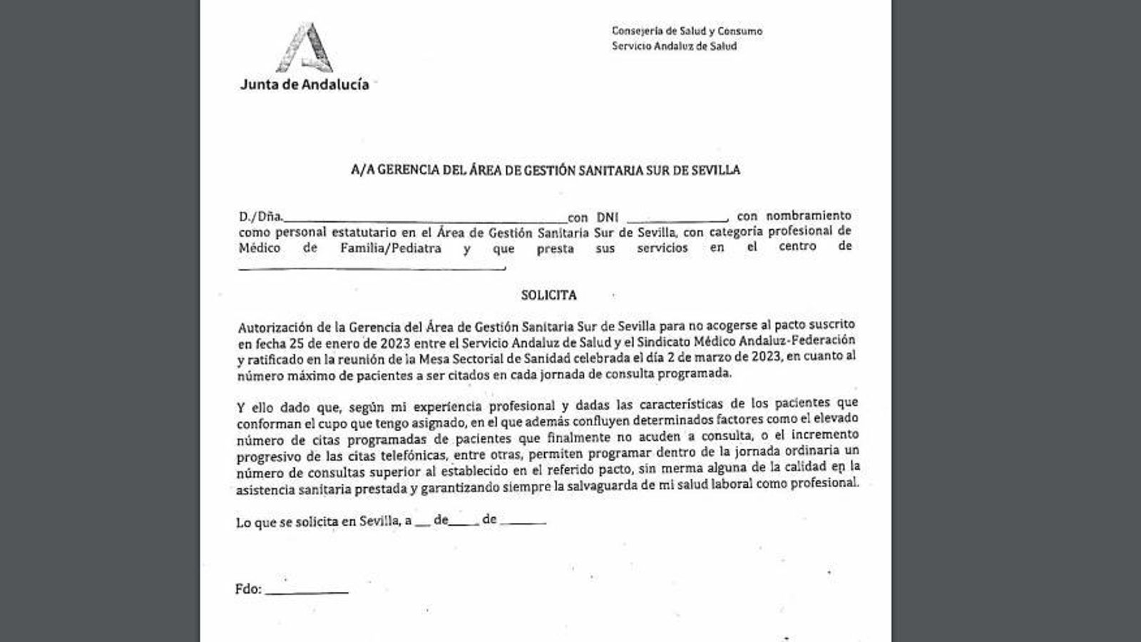 El documento que están recibiendo los médicos de familia y pediatras del área Sur.