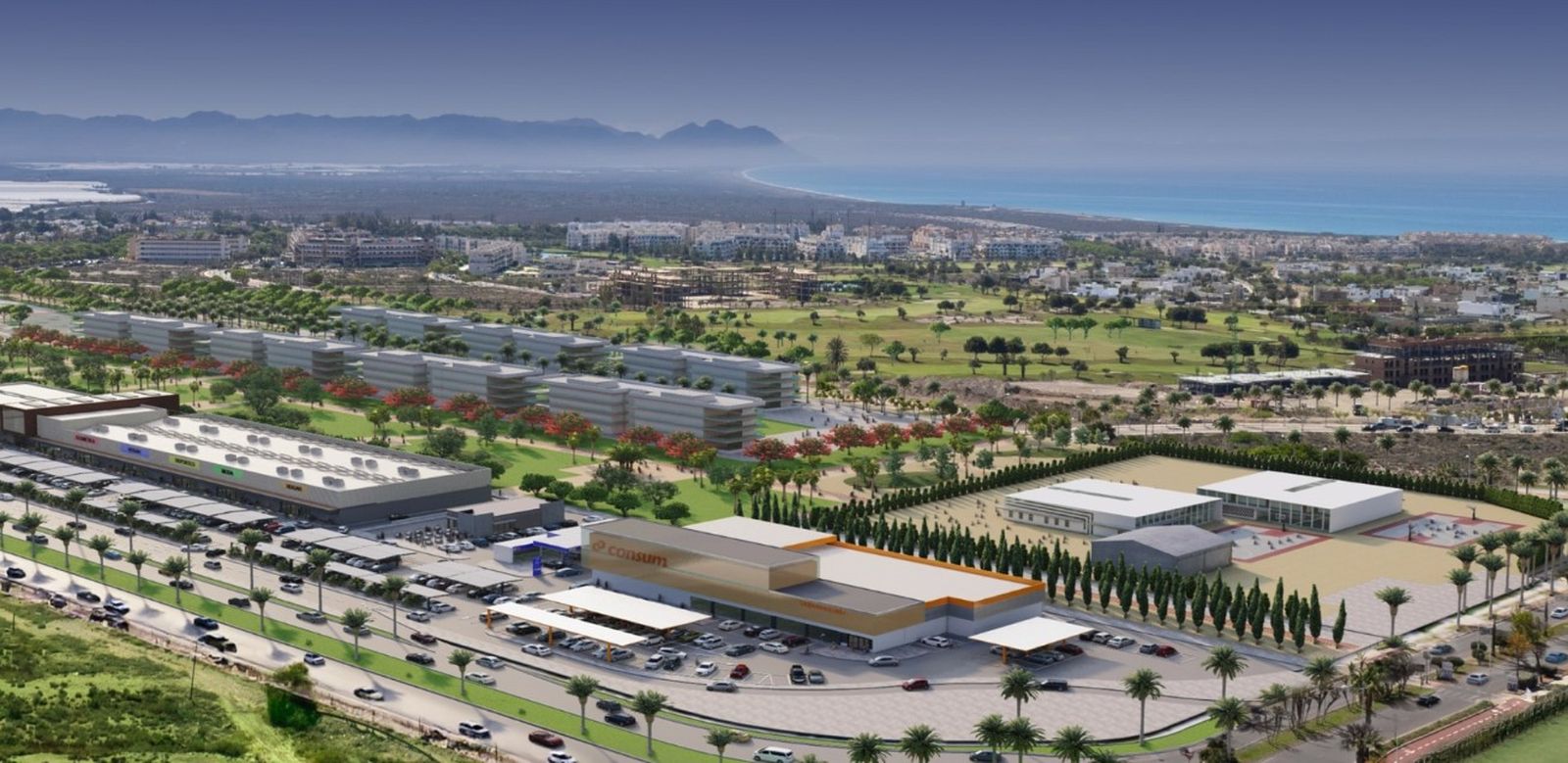 Render general de la superficie comercial proyectada en el residencial turístico de El Toyo.
