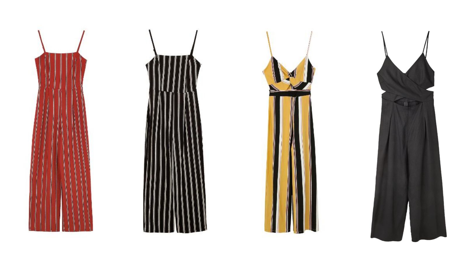 Los tres modelos de rayas son de Bershka; el modelo negro cruzado es de Stradivarius.