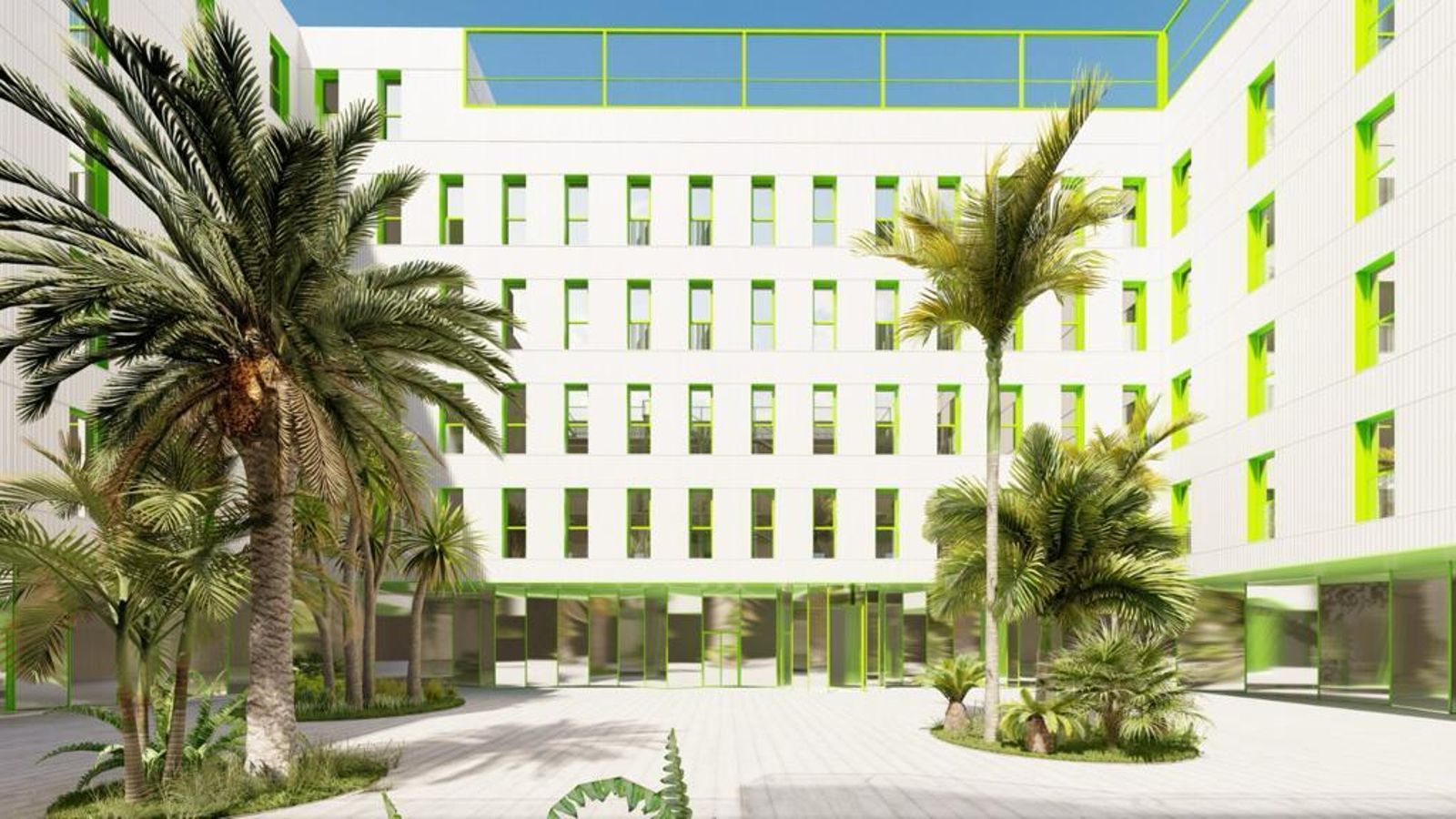 Otra recreación de la futura residencia de estudiantes de la Zona Franca de Cádiz. Otra recreación de la futura residencia de estudiantes de la Zona Franca de Cádiz.