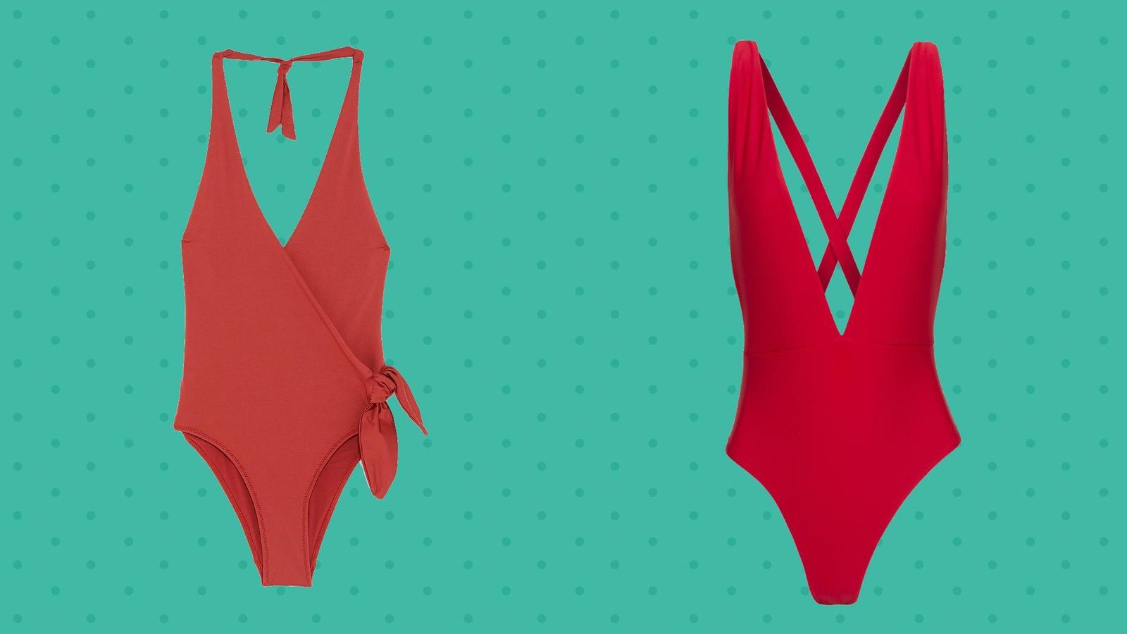 Bañador rojo cruzado Zara; bañador rojo escotado Pull & Bear