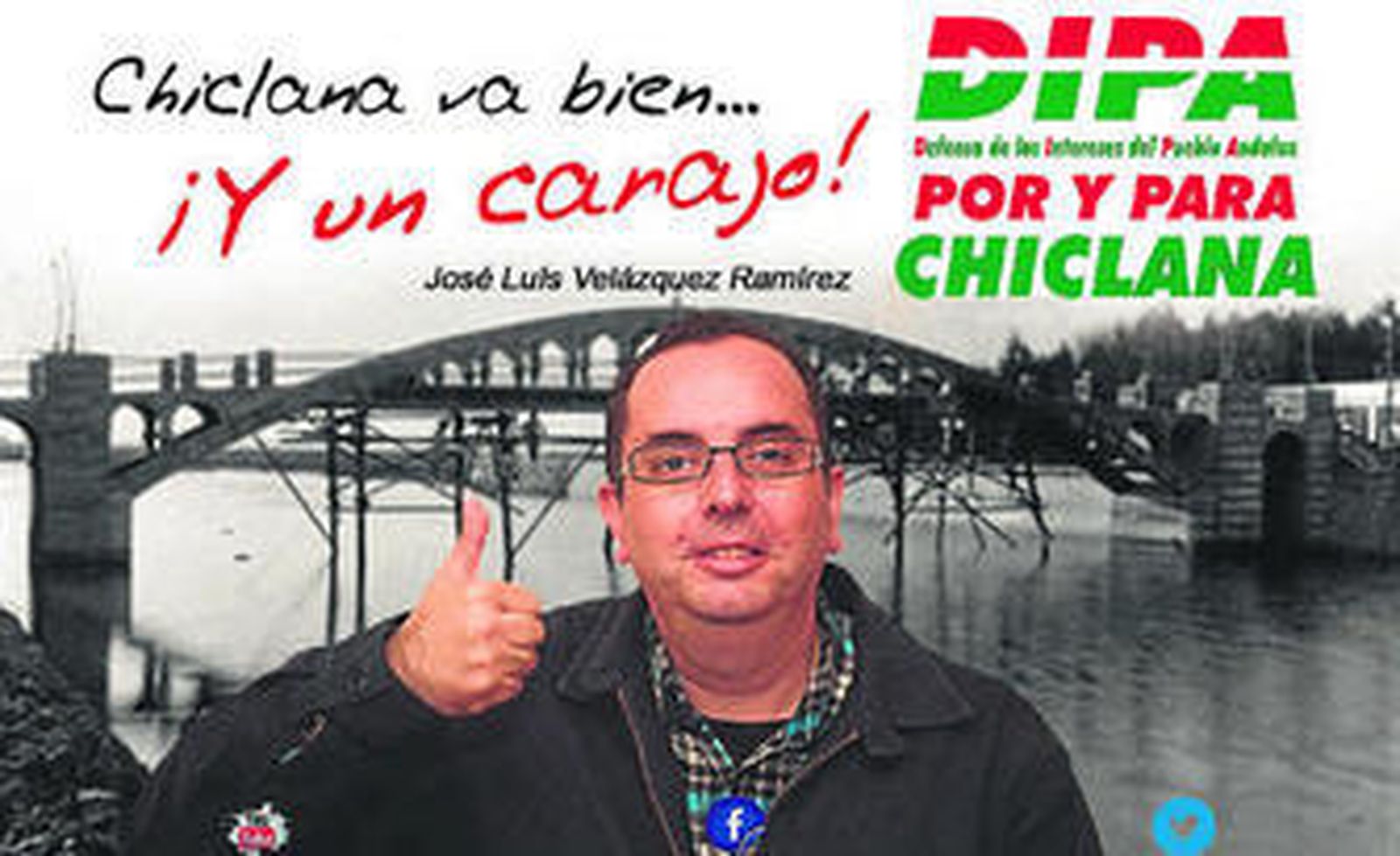 Cartel electoral de DIPA con su candidato, José Luis Velázquez, y su lema de campaña.