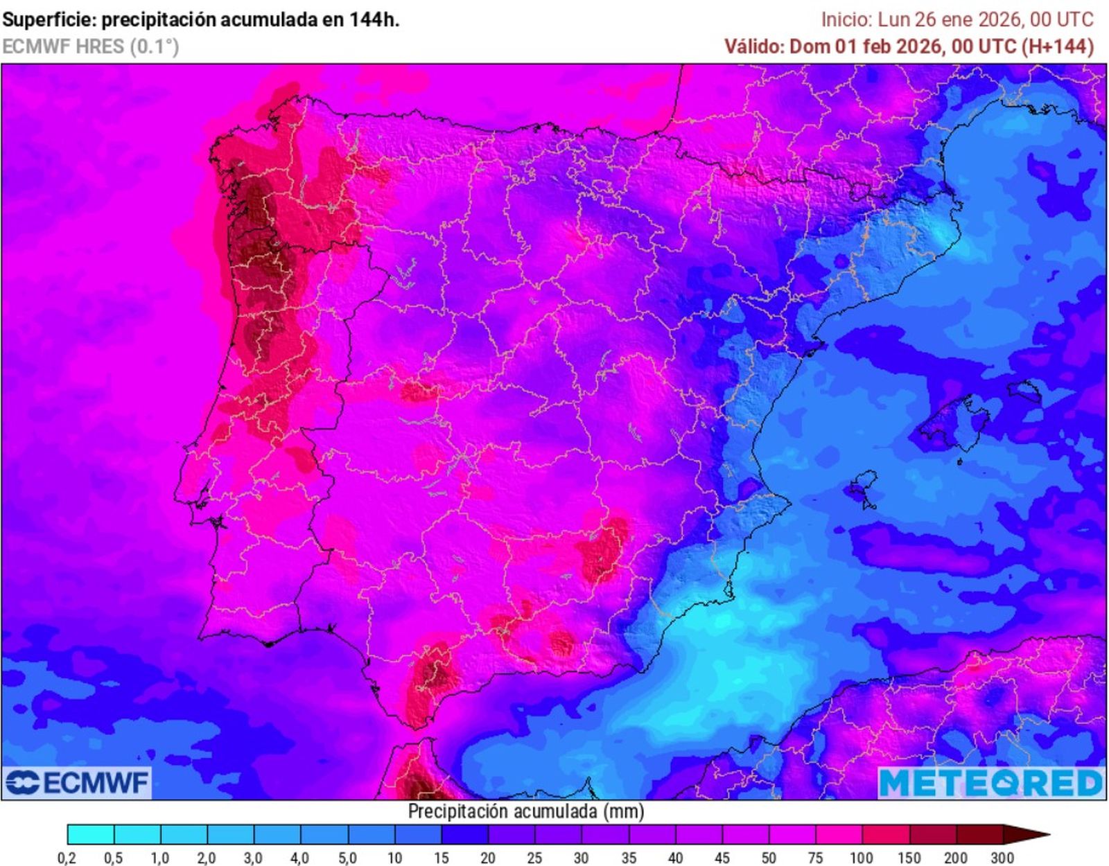 Predicción de acumulados de precipitaciones en España hasta el 1 de febrero