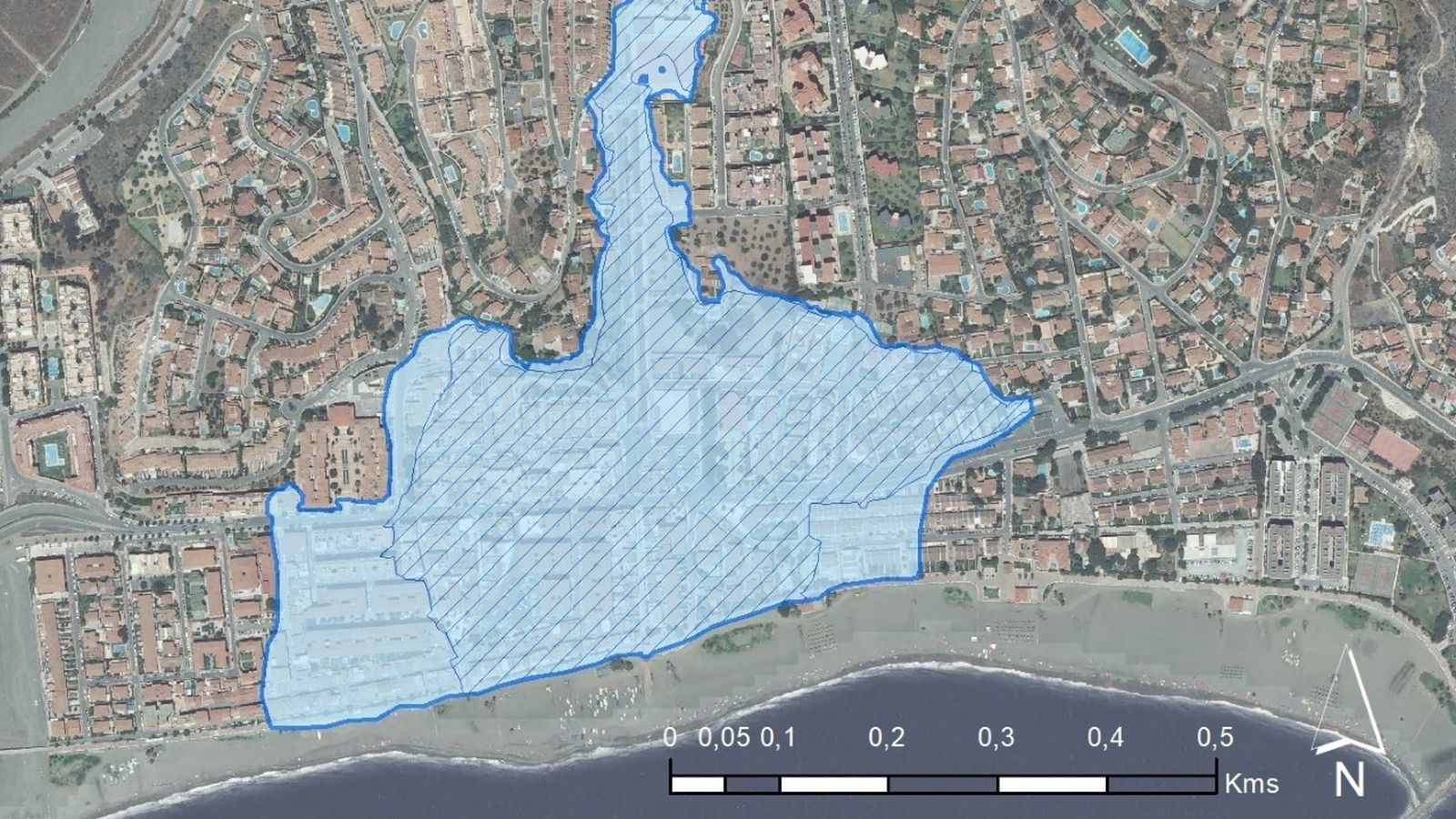 Análisis de inundabilidad en la desembocadura del arroyo Piletas de Rincón de la Victoria.