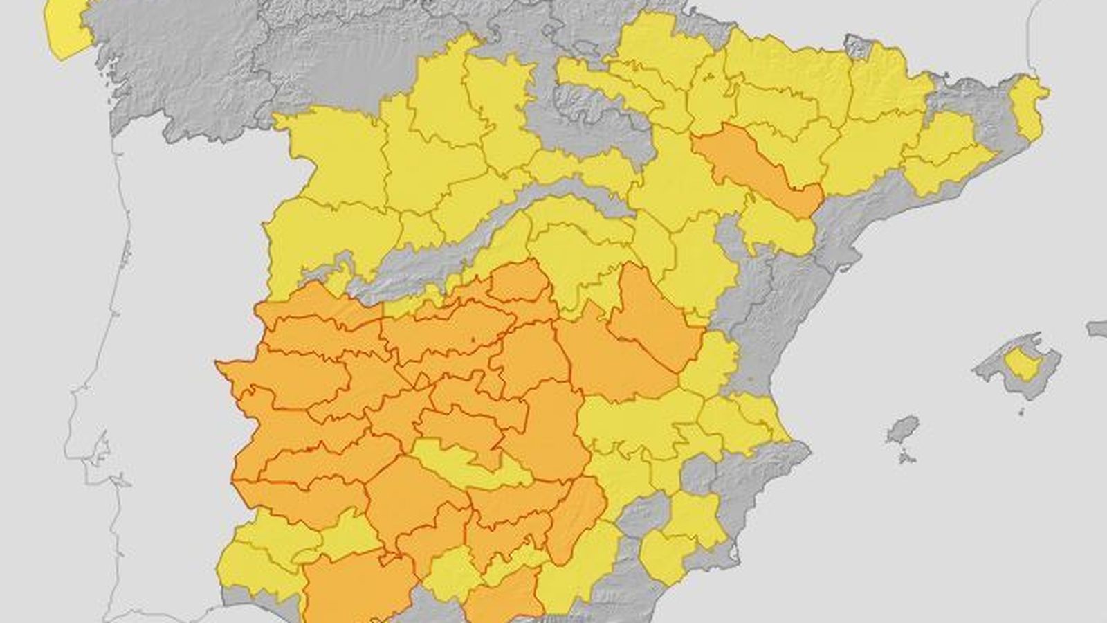 Mapa de avisos para el lunes 13 de junio.