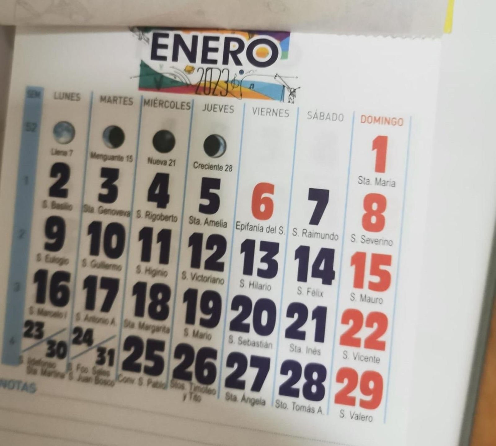 Calendario de 2023.
